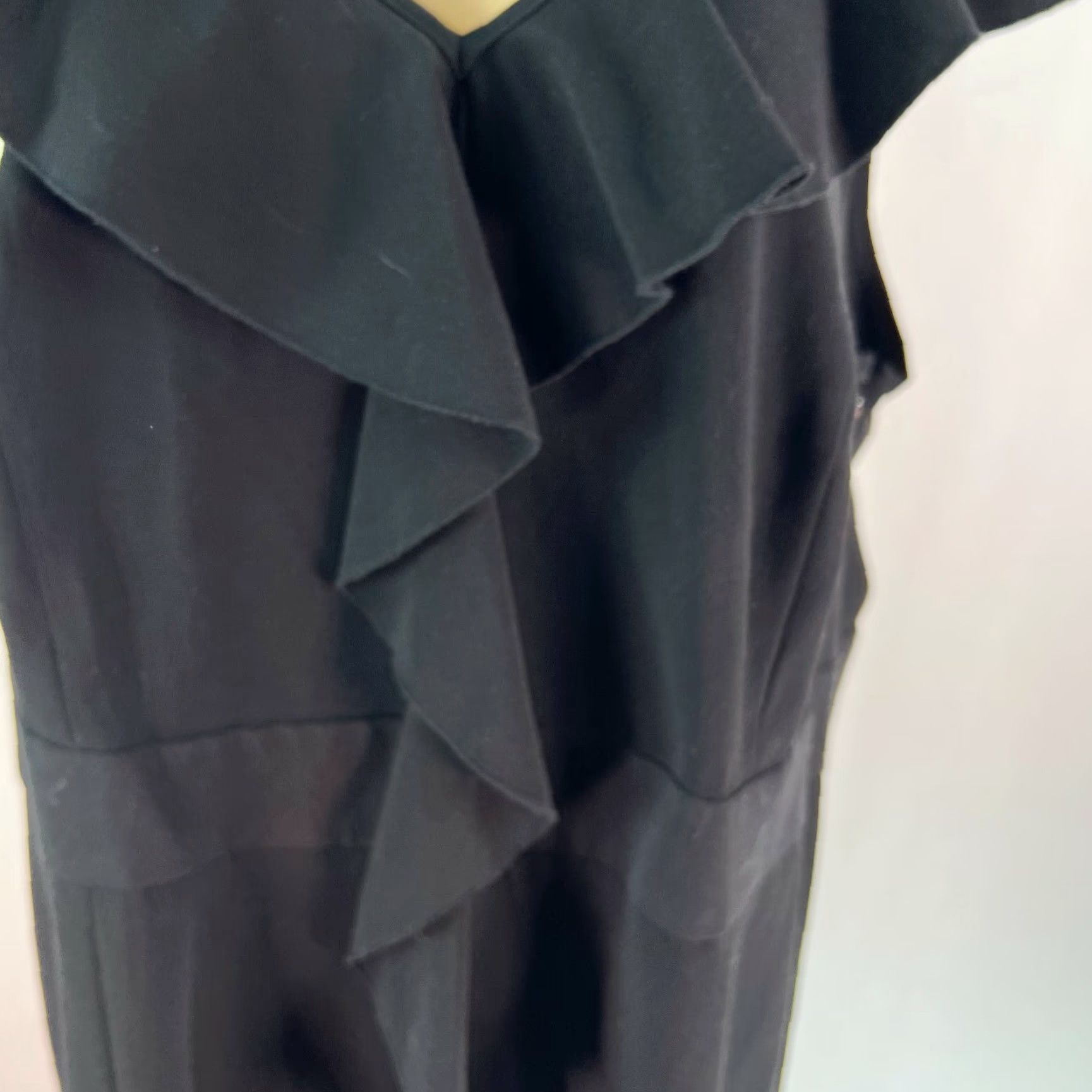 Vintage Spense Black Gab Dress Size 20W V Neck Cap Sleeves Ruffle Front Sheath 20W Wom ens Size 3XL / US 20-22 - 5 Thumbnail