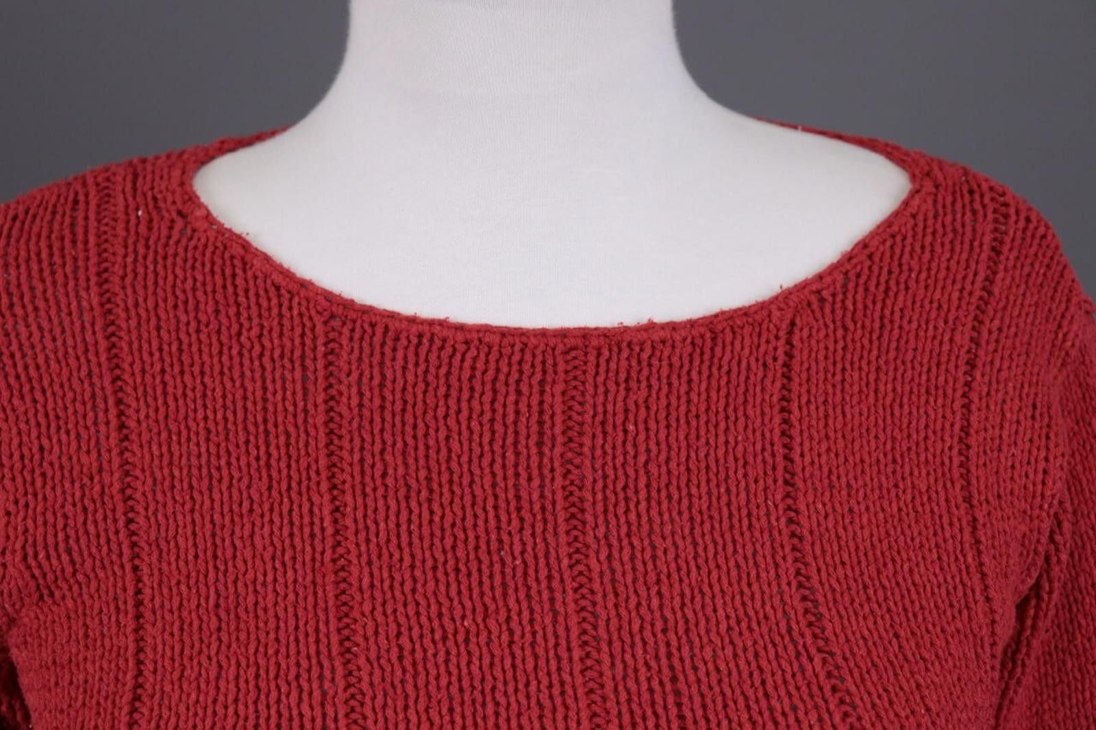 Designer Gudrun Sjöden Red Striped Silk Cropped Knit Sweater Size M Size M / US 6-8 / IT 42-44 - 6 Thumbnail