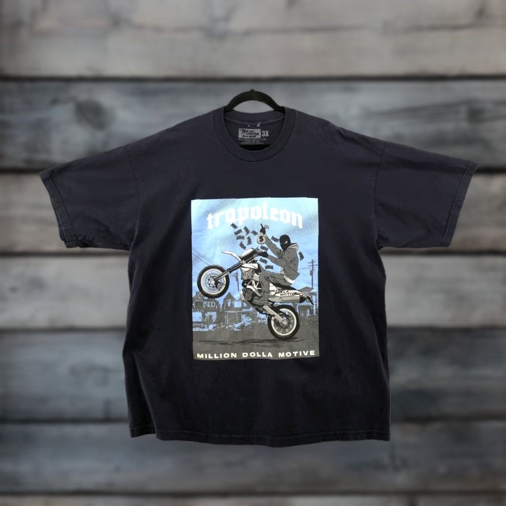 Vintage Million Dolla Motive Trapoleon T Shirt Mens 3XL Graphic Motorcycle Biker Money Black Crew Neck Cotton Short Sleeve Size US XXL / EU 58 / 5 - 1 Thumbnail