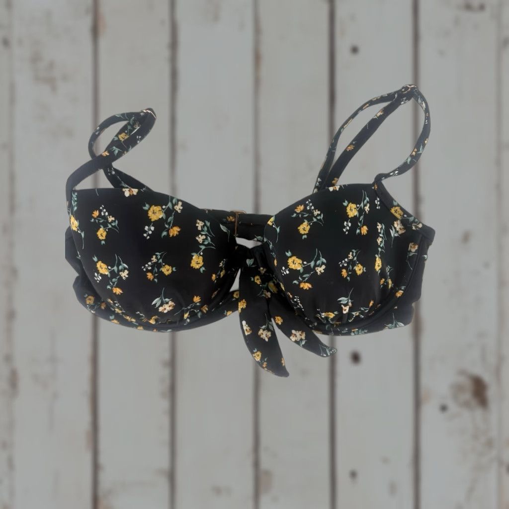 Vintage Shade & Shore Bikini Top Womens Underwired Floral Black 34C Size 34 Size XXS / US 00 / IT 34 - 1 Thumbnail