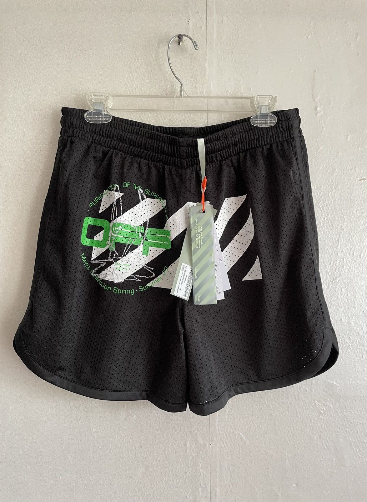 image of Off White x Virgil Abloh Off-White Virgil Abloh Harry The Bunny Mesh Shorts Diagonals in Black (Siz