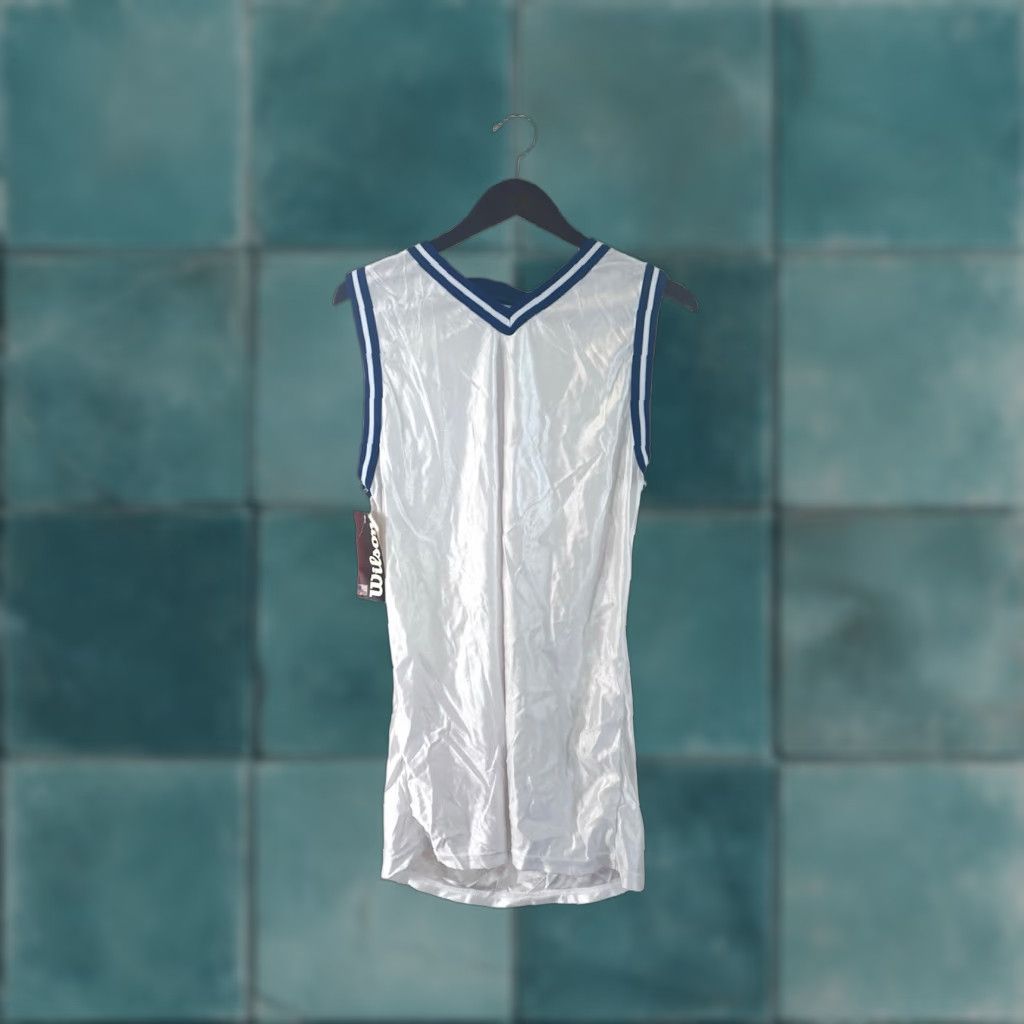 Wilson VINTAGE Wilson Jersey Tank Mens M NWT NOS 90s USA Made White Royal Blue Basketball Sleeveless 33" Long 21" Across Athletic Muscle Mens Size US M / EU 48-50 / 2 - 1 Thumbnail