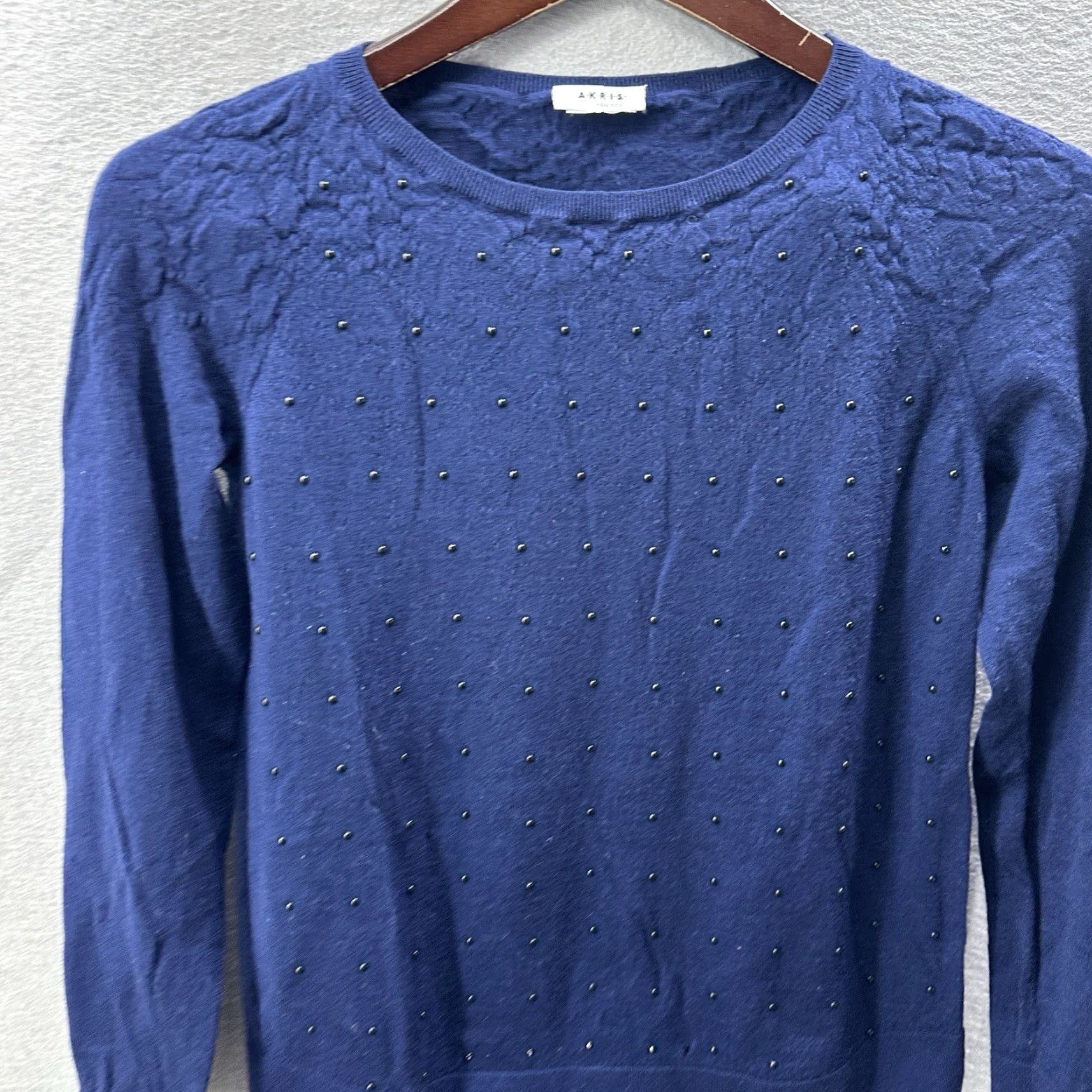 Vintage Akris Punto Sweater Womens 10 Blue Wool Long Sleeve Crew Neck Classic Designer Pullover Size L / US 10 / IT 46 - 4 Thumbnail
