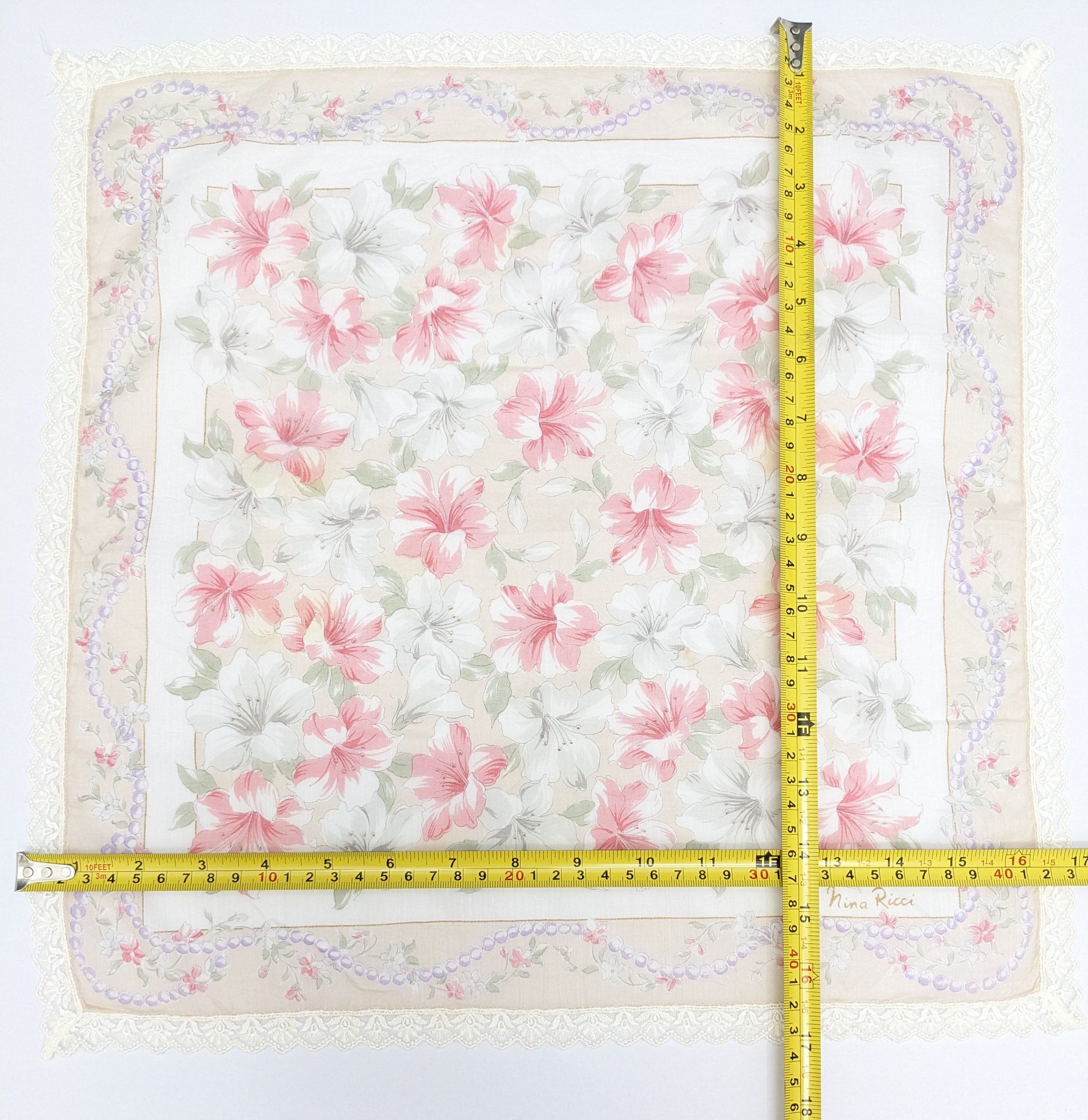 Nina Ricci Nina Ricci Paris Designer Handkerchief Pearl Motif & Floral Size ONE SIZE - 4 Thumbnail
