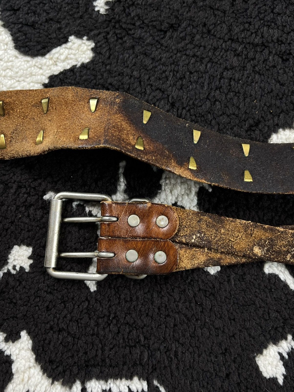 Undercover SS04 Undercover Gold Studded Double Strap Leather Belt Size ONE SIZE - 4 Thumbnail