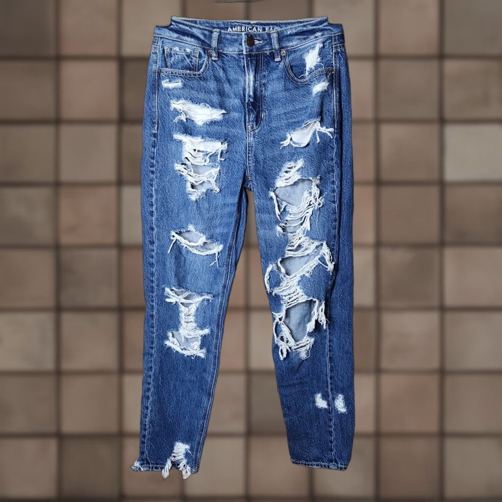 American Eagle Outfitters VINTAGE American Eagle Comfort Stretch Waistband Distressed Destroyed Mom Jeans-Size 0 Size 25" / US 0 / IT 36 - 1 Thumbnail