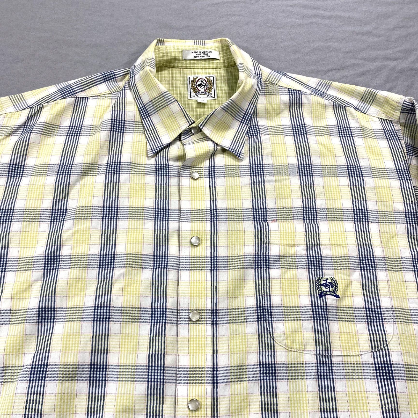Vintage Cinch Shirt Mens XL Blue Yellow White Pearl Snap Cowboy Western Casual Plaid Cotton Button-Up Collared 3 Pocket SX? Size US XL / EU 56 / 4 - 3 Thumbnail