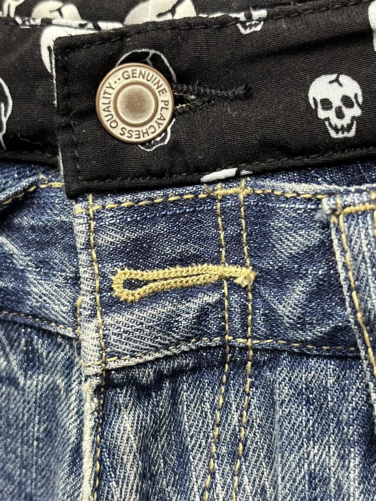 Vintage 💀PLAYCHESS Skulls Grunge Double Waist Distressed Denim Size US 29 - 10 Thumbnail