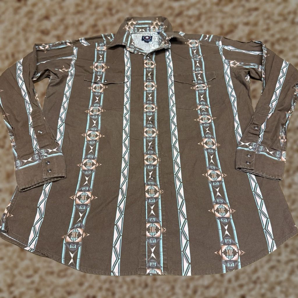 Vintage VINTAGE Panhandle Slim Shirt Mens Large Brown Pearl Snap Cowboy Western Button-Up Shirt Size US L / EU 52-54 / 3 - 1 Thumbnail