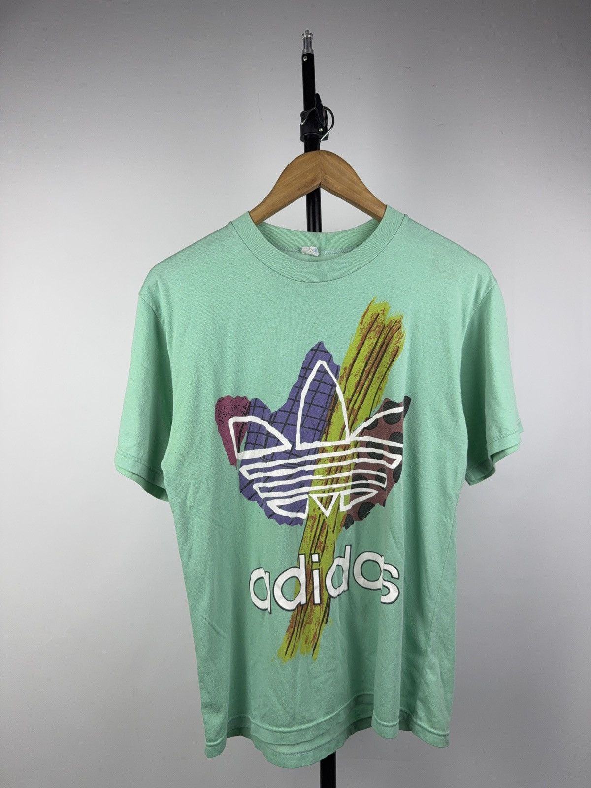 Adidas Vintage Retro Rare 80s Adidas Trefoil Logo Graphic Tee Green Size US M / EU 48-50 / 2 - 1 Thumbnail
