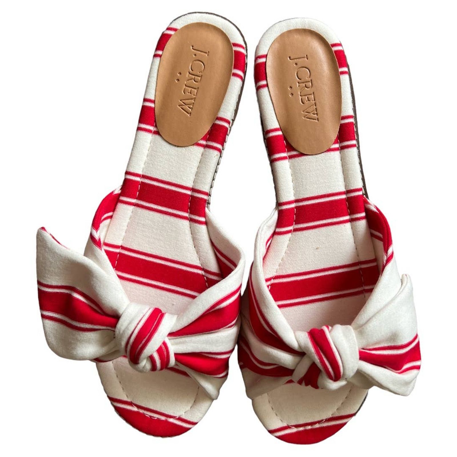 J.Crew J.CREW Red/ Ivory Stripe Print Knot Slide Sandals, US7 Size US 7 / IT 37 - 1 Thumbnail