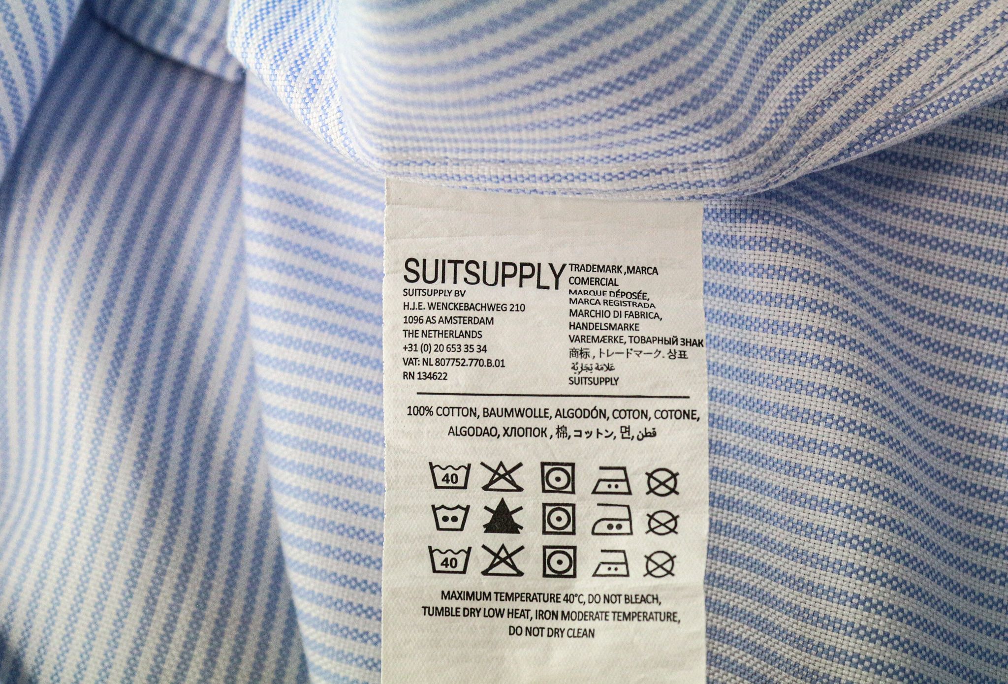 Suitsupply 46/18 Extra Slim Blue Cotton Cutaway Striped Shirt 79163 Size 46R - 6 Thumbnail