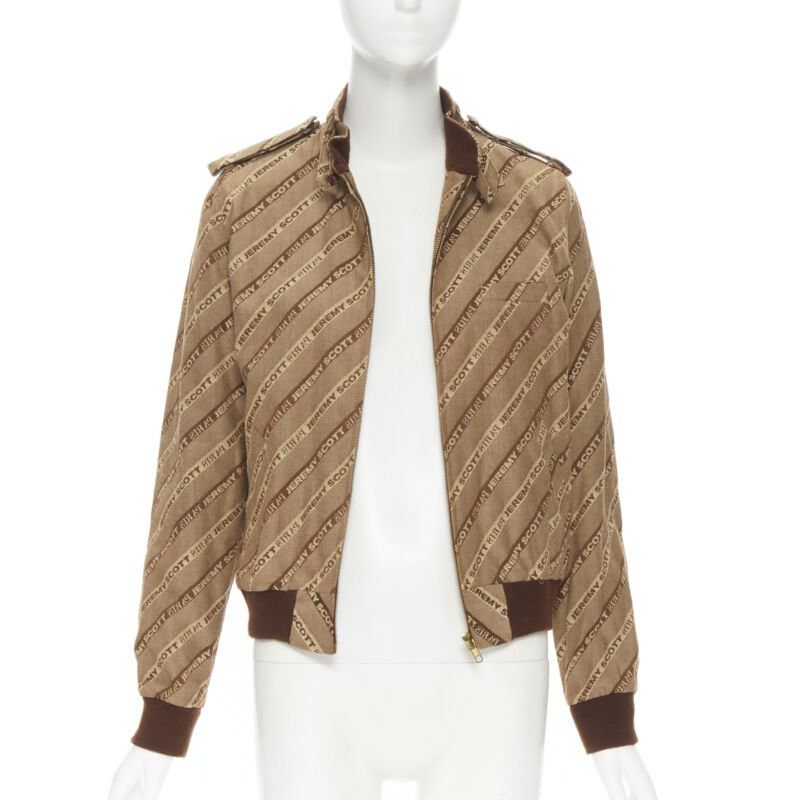 Jeremy Scott vintage JEREMY SCOTT 2000 Runway brown logo jacquard aviator bomber jacket M Size M / US 6-8 / IT 42-44 - 1 Thumbnail