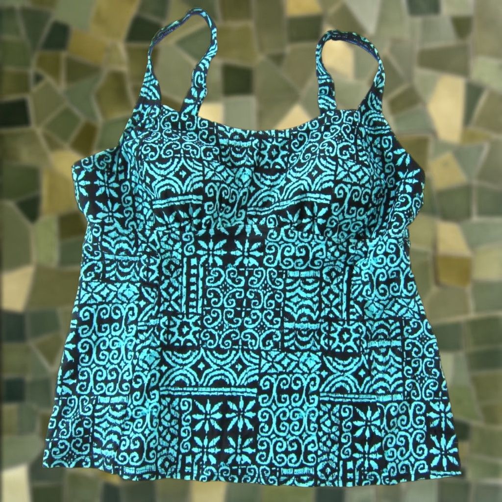 Vintage St. John's Bay Swimsuit Tankini Blue Aztec Built In Bra Women Size 18 Size ONE SIZE - 1 Thumbnail