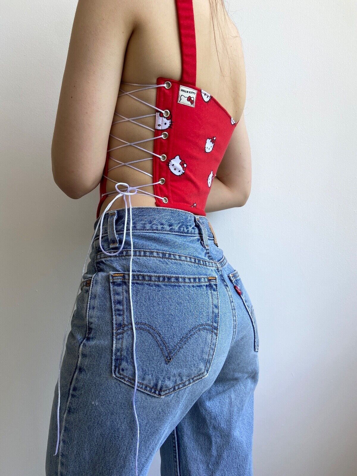 Handmade Handmade Hello Kitty Red Icon Women's Tank Crop Top Corset Size S / US 4 / IT 40 - 3 Thumbnail