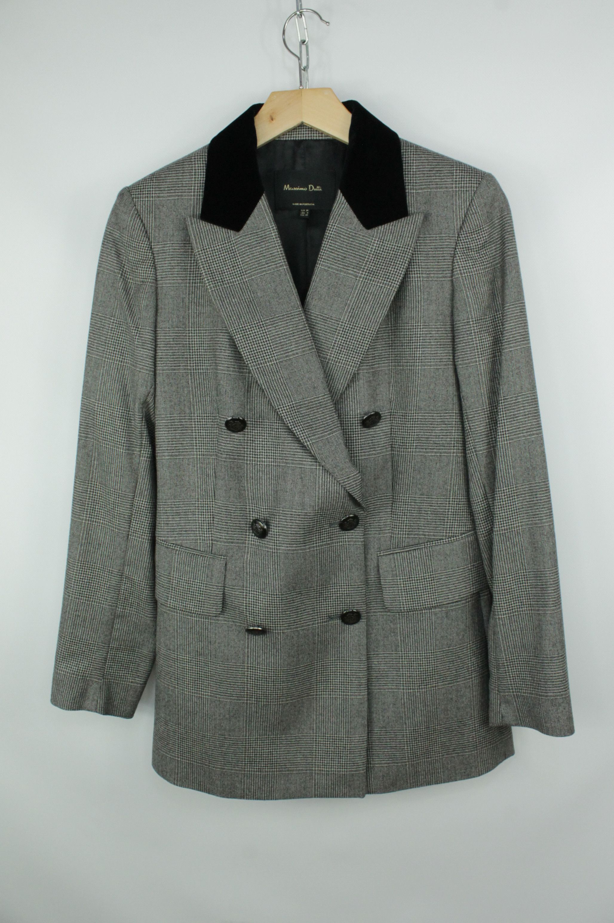 Massimo Dutti Massimo Dutti Double-Breasted Gray Check Wool Blazer Jacket Size S / US 4 / IT 40 - 1 Thumbnail
