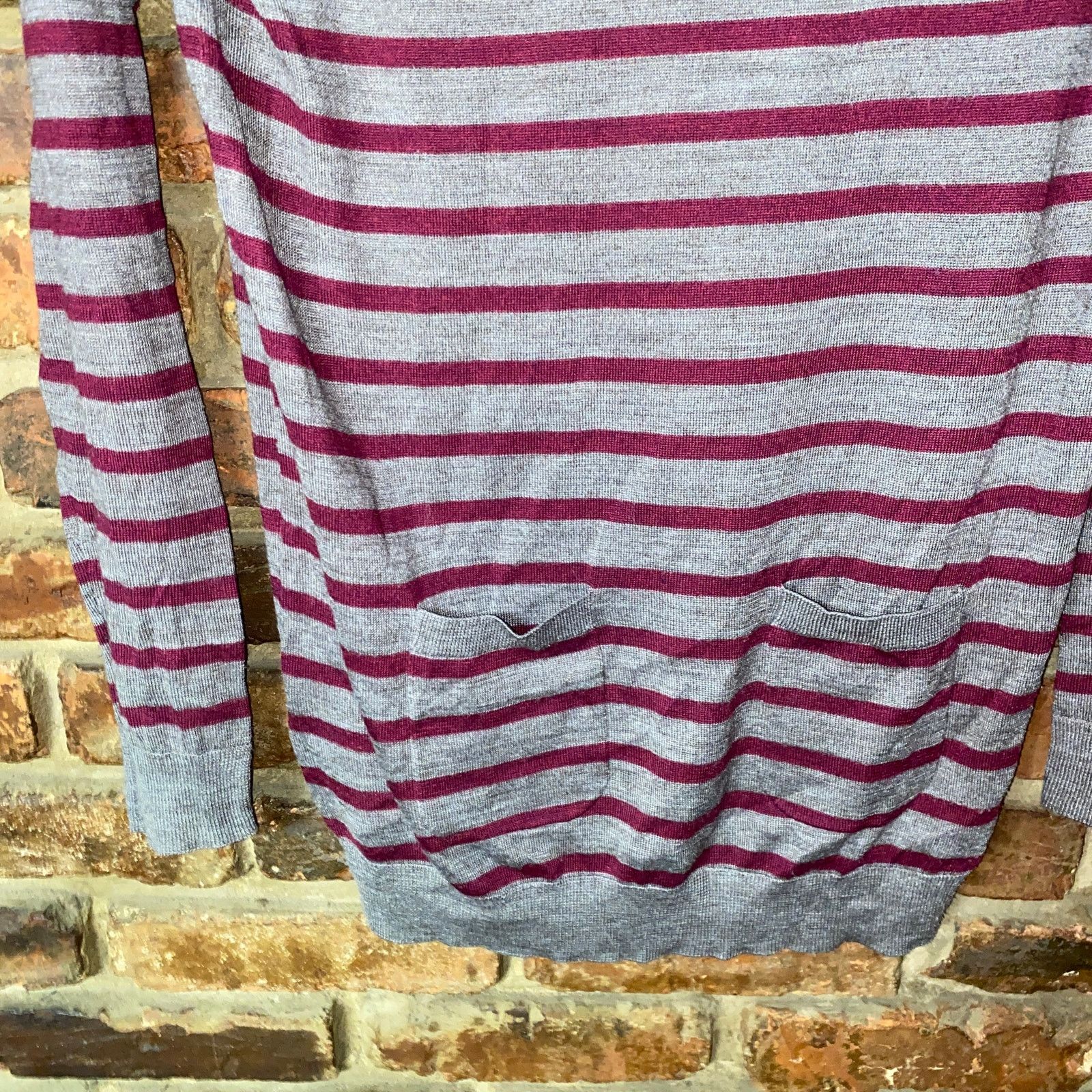 Loft Ann Taylor LOFT Gray Burgundy Striped Knit Sweater Small Size S / US 4 / IT 40 - 3 Thumbnail