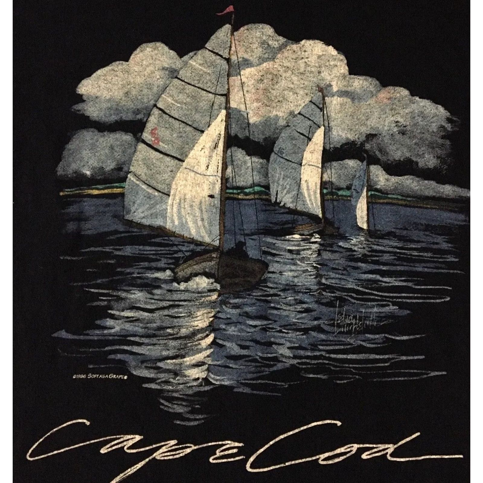 Nautica VINTAGE Cape Cod Sailboat T-Shirt Navy Blue M USA Art Beach Sailing Nautical Grunge Shirt Men Size US M / EU 48-50 / 2 - 2 Thumbnail