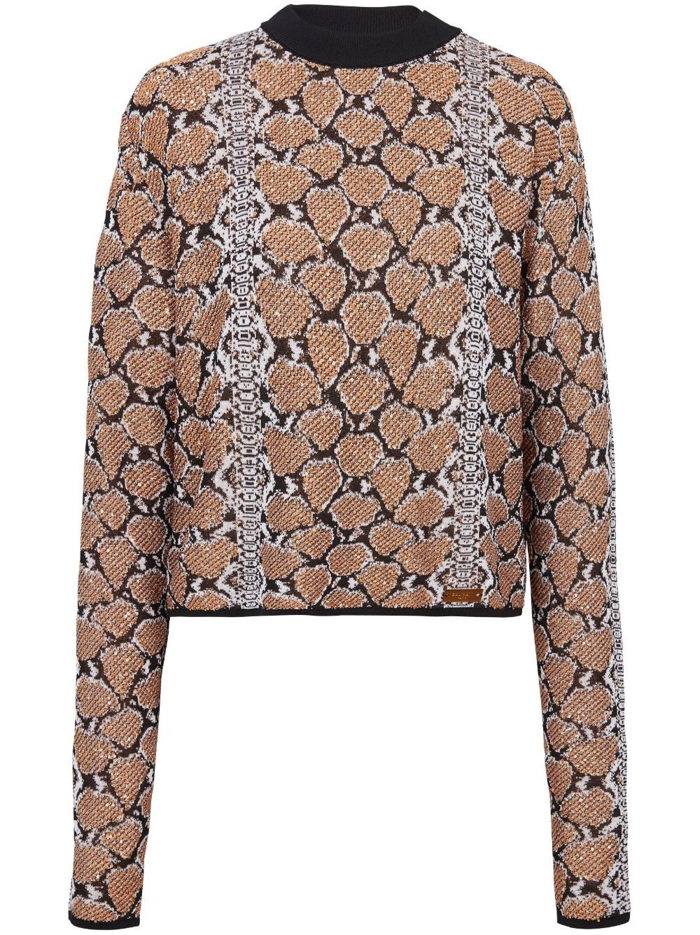 Balmain o1s1wg110825 Python Jacquard Jumper in Brown Size S / US 4 / IT 40 - 1 Thumbnail