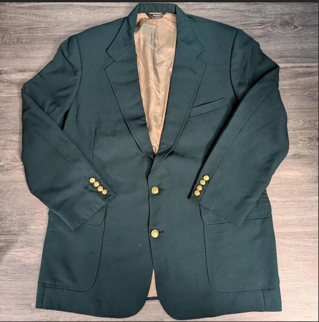 Vintage Royal Green Blazer with Gold Buttons Size 44R - 1 Thumbnail