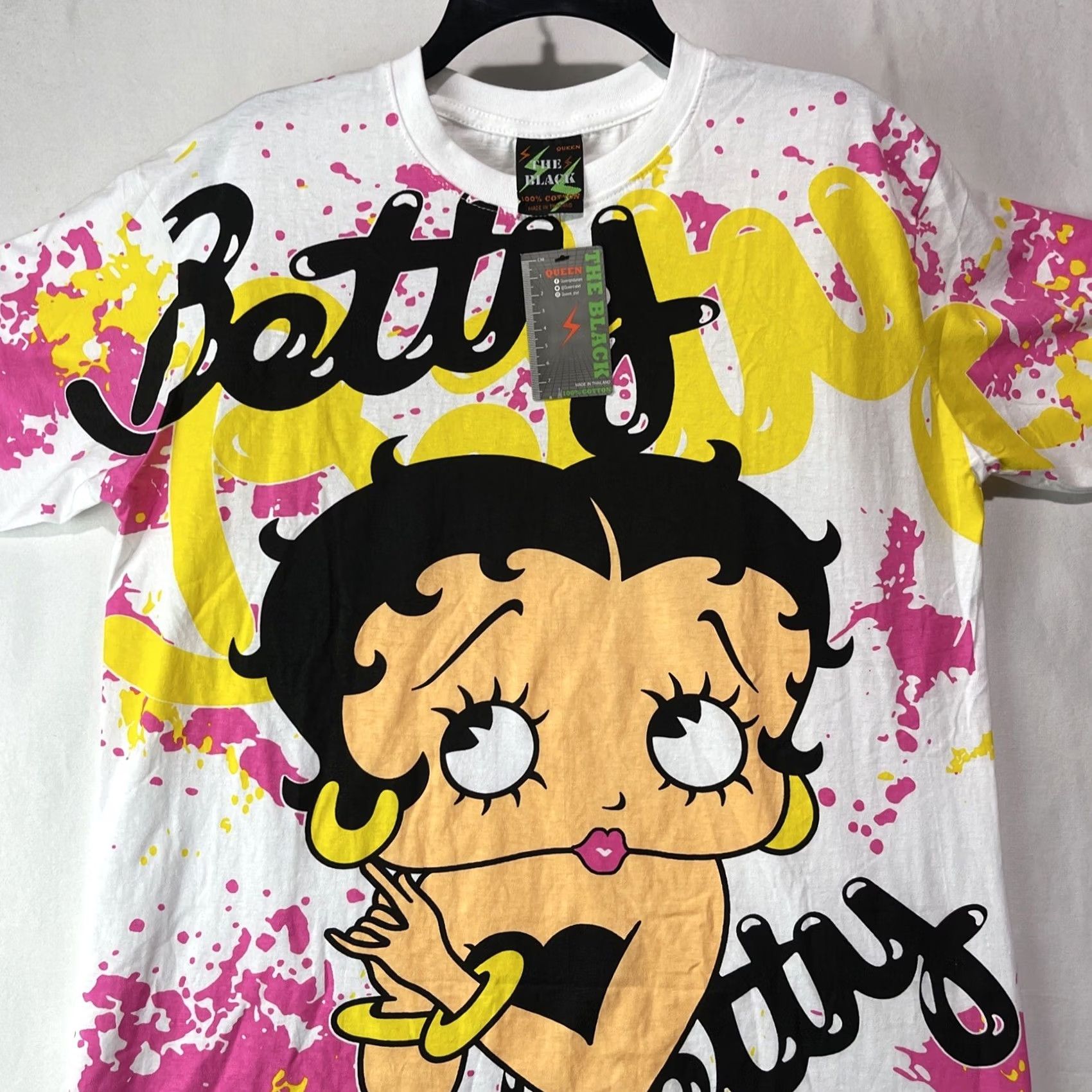 Vintage Betty Boop Shirt Men Medium White Short Sleeve Graphic Print Crew Neck Cartoon Retro The Black Mens Shirt Size US M / EU 48-50 / 2 - 2 Thumbnail