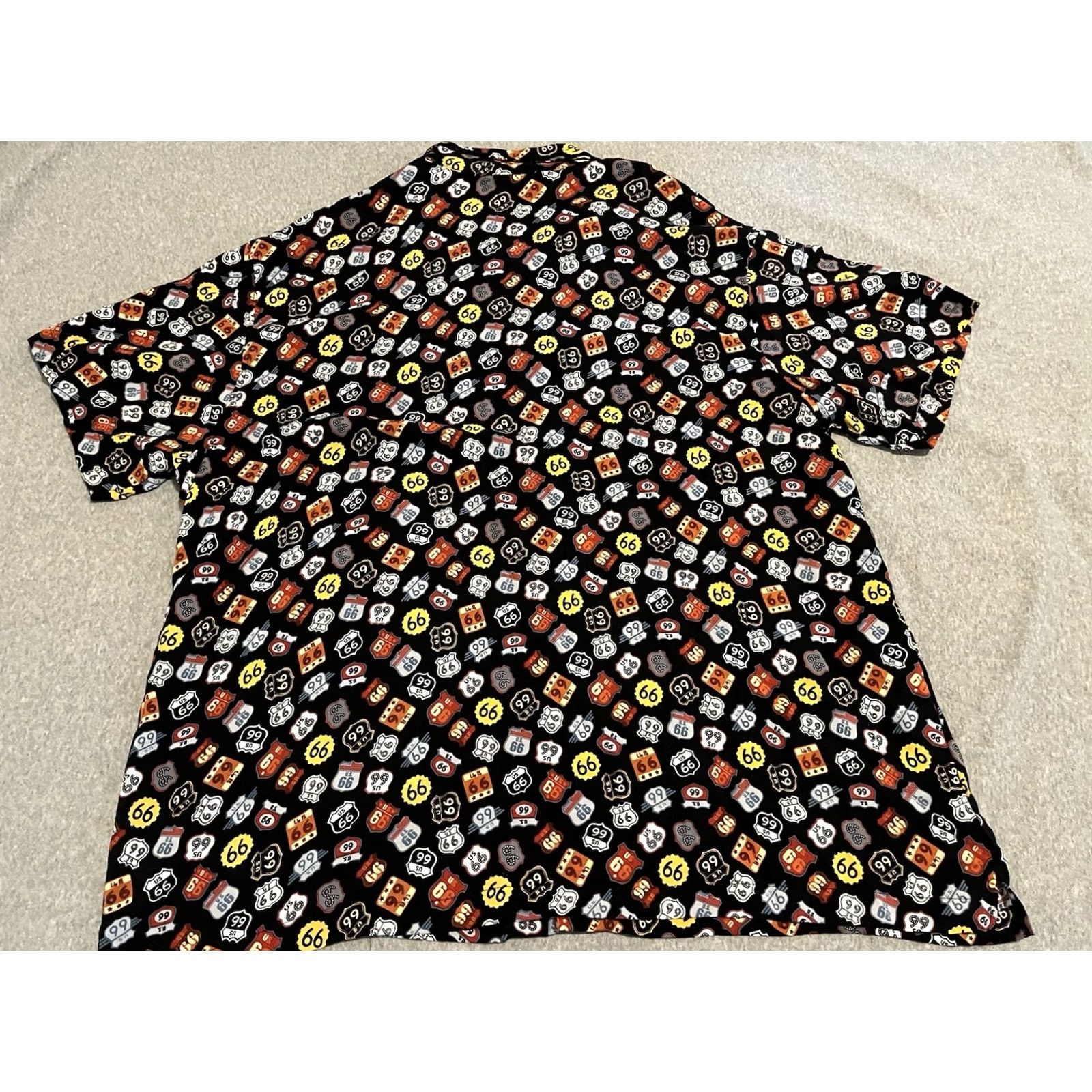 Disney Disney Cars Button-Up Shirt Route 66 All Over Print 2XL Shirts Mens Black Short Sleeve Button-Up Shirt 2XL Cars Disney Size US XXL / EU 58 / 5 - 4 Thumbnail