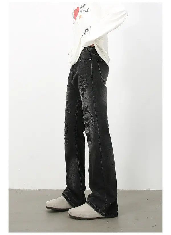 Japanese Brand High street retro loose flared ripped jeans for men Size US 32 / EU 48 - 4 Thumbnail