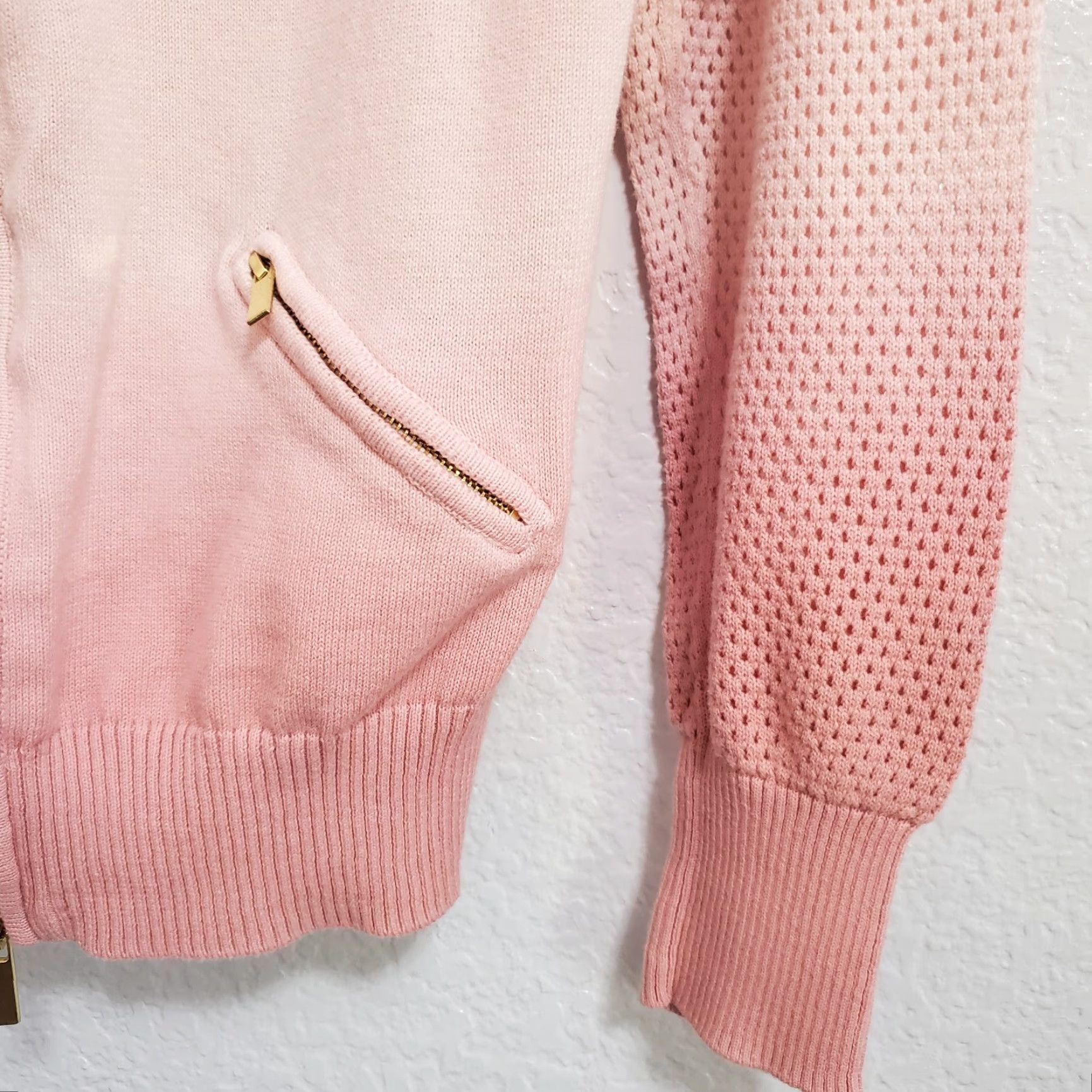 Venus VINTAGE: Not applicable; Venus Cardigan Women M Ombre Pink Knit Full Zip Perforated Long Sleeve Pockets Size M / US 6-8 / IT 42-44 - 7 Thumbnail