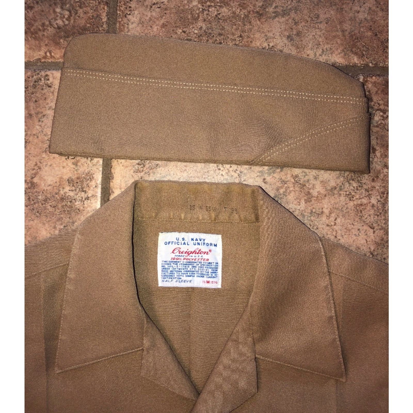 Vintage Creighton Shirt Mens Beige Polyester U.S. Navy Official Uniform Short Sleeve Button-Up Size M Size US M / EU 48-50 / 2 - 3 Thumbnail