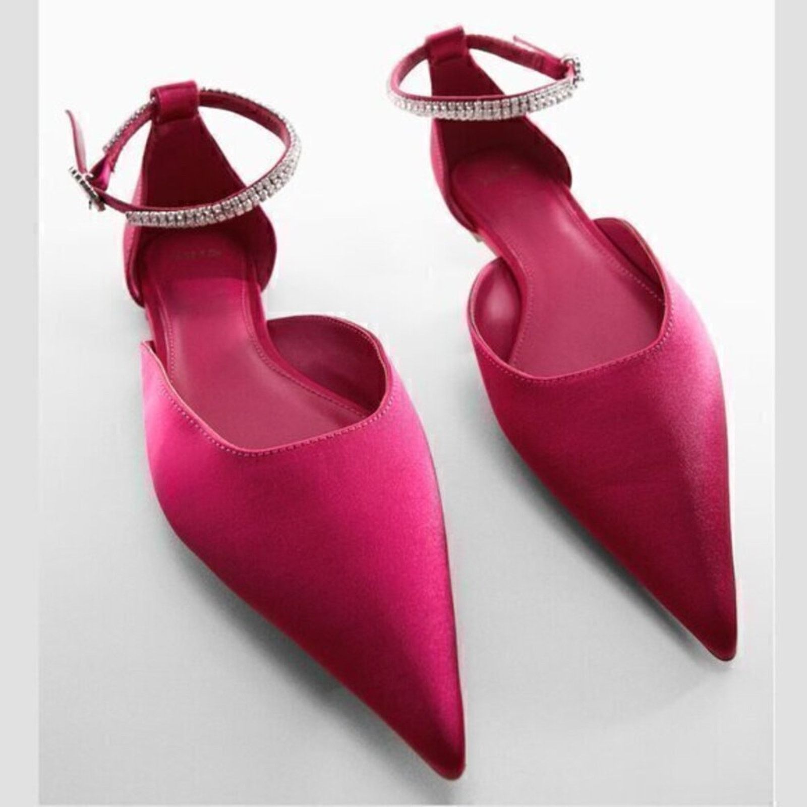 Mango MANGO Satin Rhinestone Pointed Toe Flats Barbiecore Shoes Size US 9 / IT 39 - 11 Thumbnail