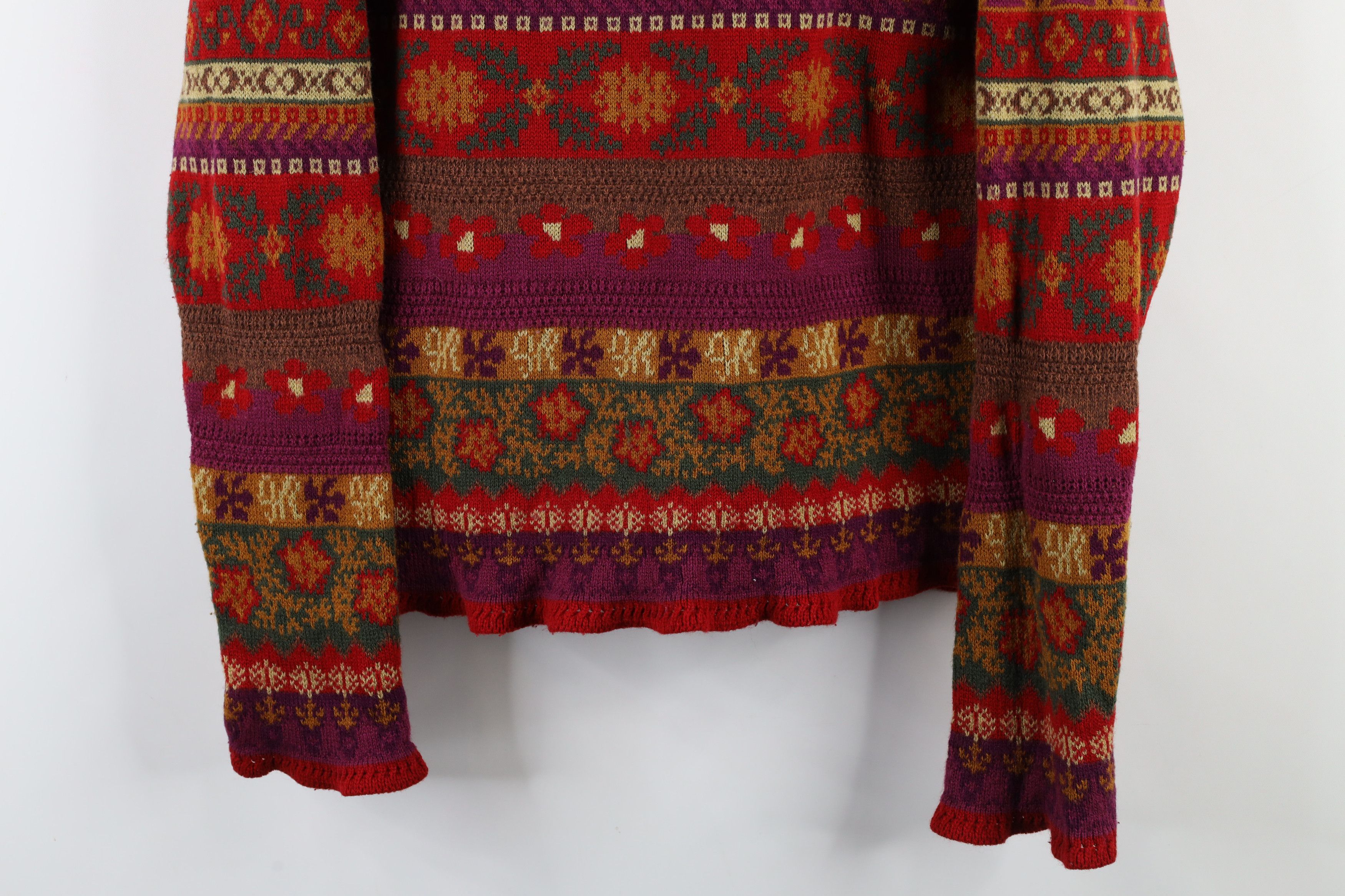 Vintage Vintage 90s Streetwear Fair Isle Flower Heart Knit Sweater Size L / US 10 / IT 46 - 3 Thumbnail