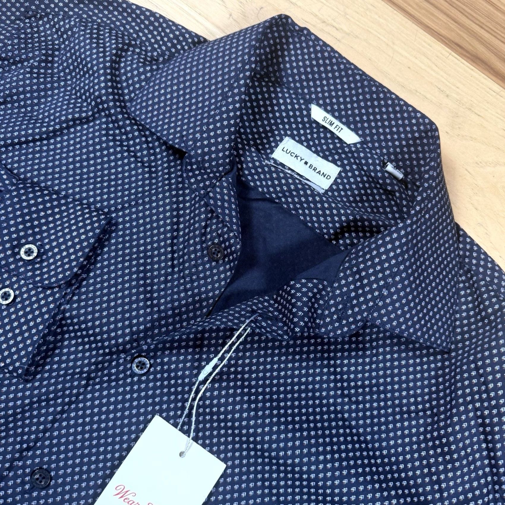 Lucky Brand Lucky Brand Button Shirt Mens M Slim Fit Short Sleeve Blue Stretch NWT AOP Casual Short Sleeve Button-Up Size US M / EU 48-50 / 2 - 2 Thumbnail