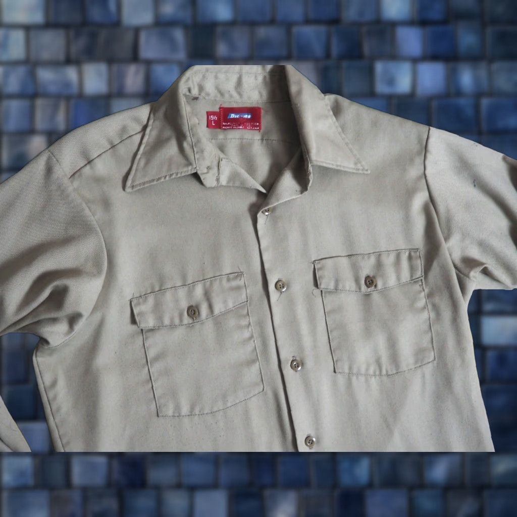 Dickies VTG 70s Dickies Tan Beige Polycotton Pocket USA Made Button Work Shirt Mens L Size US L / EU 52-54 / 3 - 1 Thumbnail