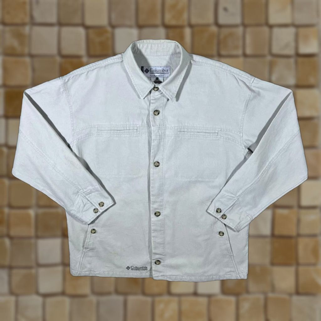 Vintage Columbia Cream Beige Canvas Workwear Chore Jacket Over Shirt XL Men Jacket Bomber Size XL-XXL Size US XL / EU 56 / 4 - 1 Thumbnail