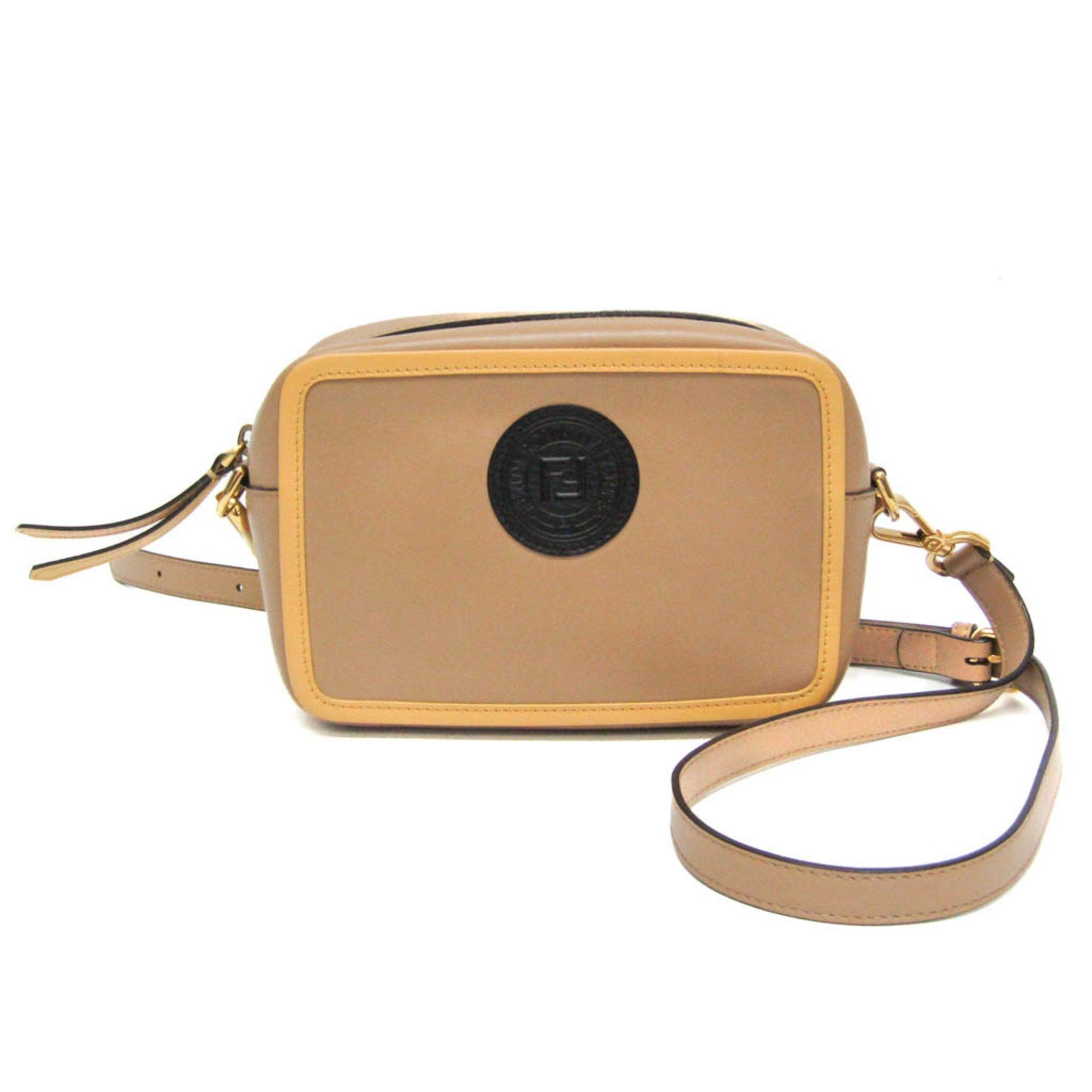 Fendi Pochette Cam 8Bs019 Women's Leather Shoulder Bag Beige,yellow
