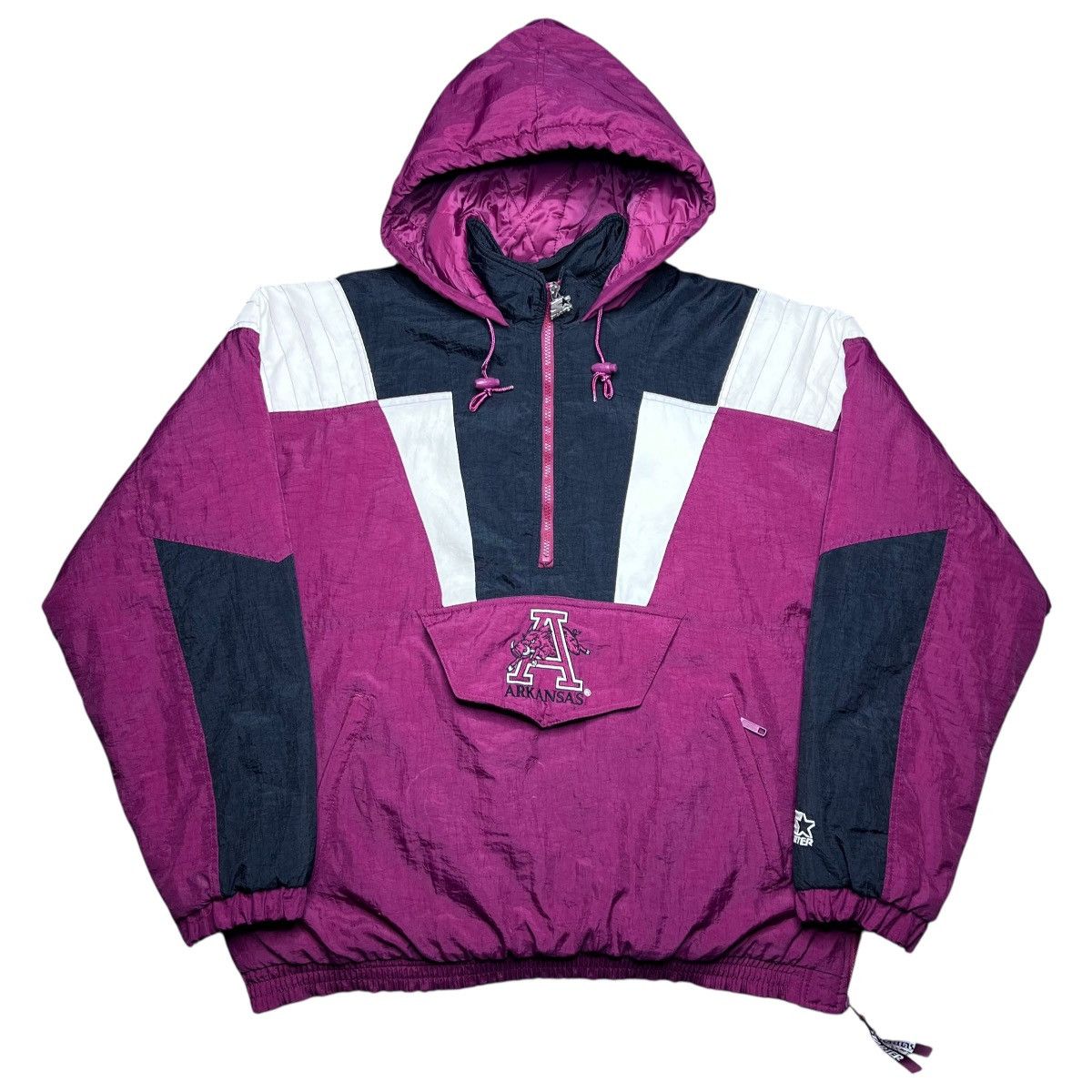 Starter 90s NCAA Arkansas Razorbacks Starter 1/2 Zip Hooded Jacket Size US XL / EU 56 / 4 - 1 Thumbnail
