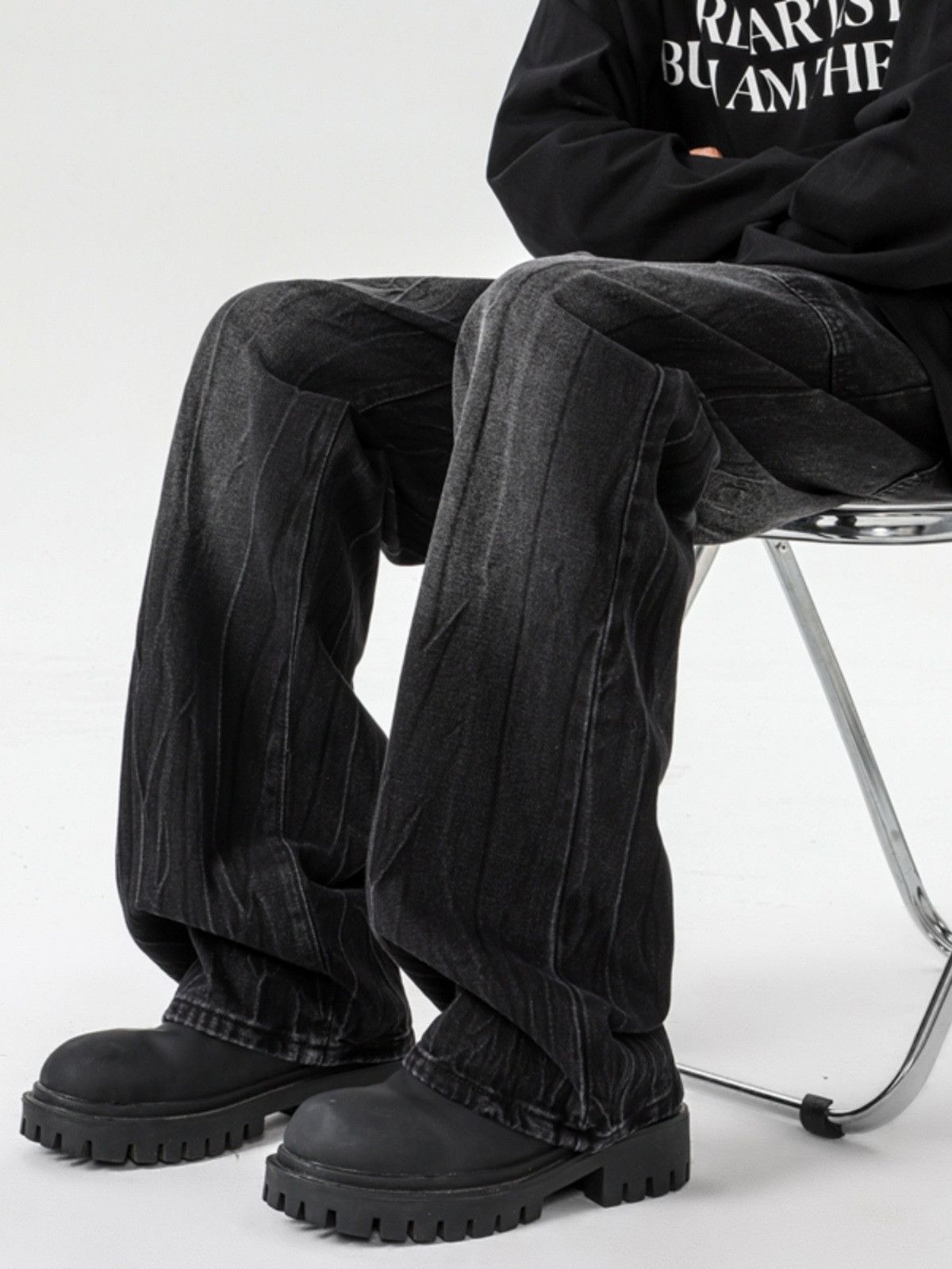 Japanese Brand Retro Men's Loose High Street Wide-Leg Lightning Jeans Size US 32 / EU 48 - 5 Thumbnail
