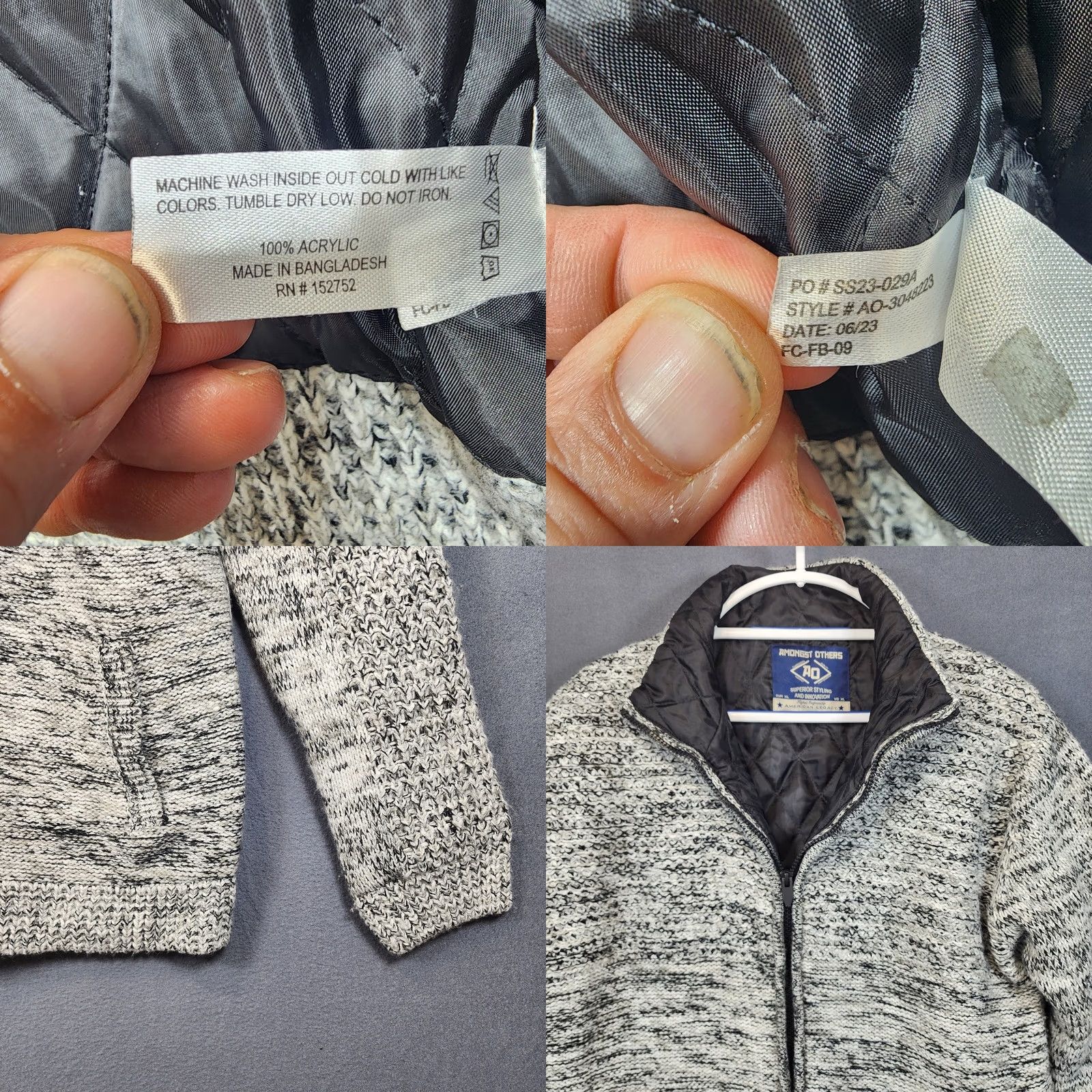 Other Amongst Others Mens Sweater Jacket XL Grey Full Zip Insulated Quilt Lined Casual Jacket Coatigan Mens XL Grey, Full Zip, Cardigan? Size US XL / EU 56 / 4 - 8 Thumbnail