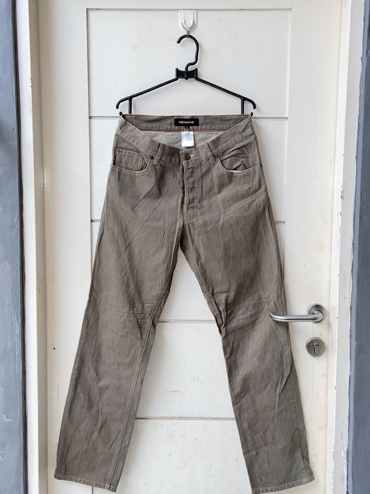 INED HOMME Brown Striped Long Pants