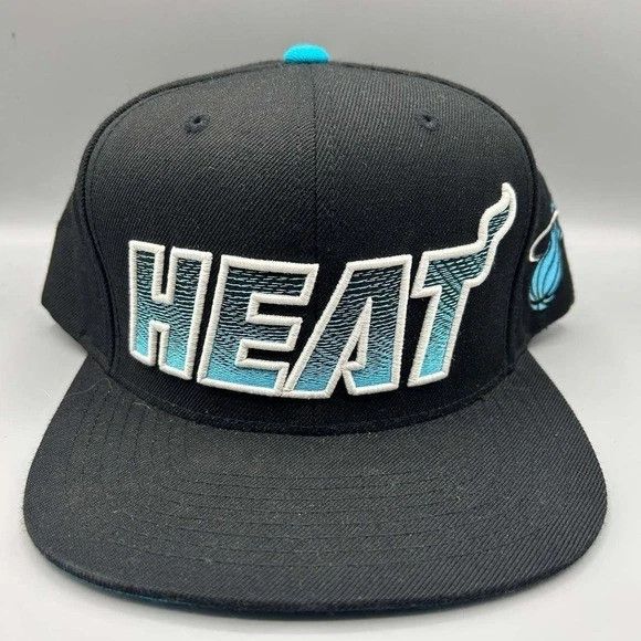 Mitchell & Ness Miami Heat Hat Men Black Blue Embroidered Snap Back Cap Size ONE SIZE - 1 Thumbnail