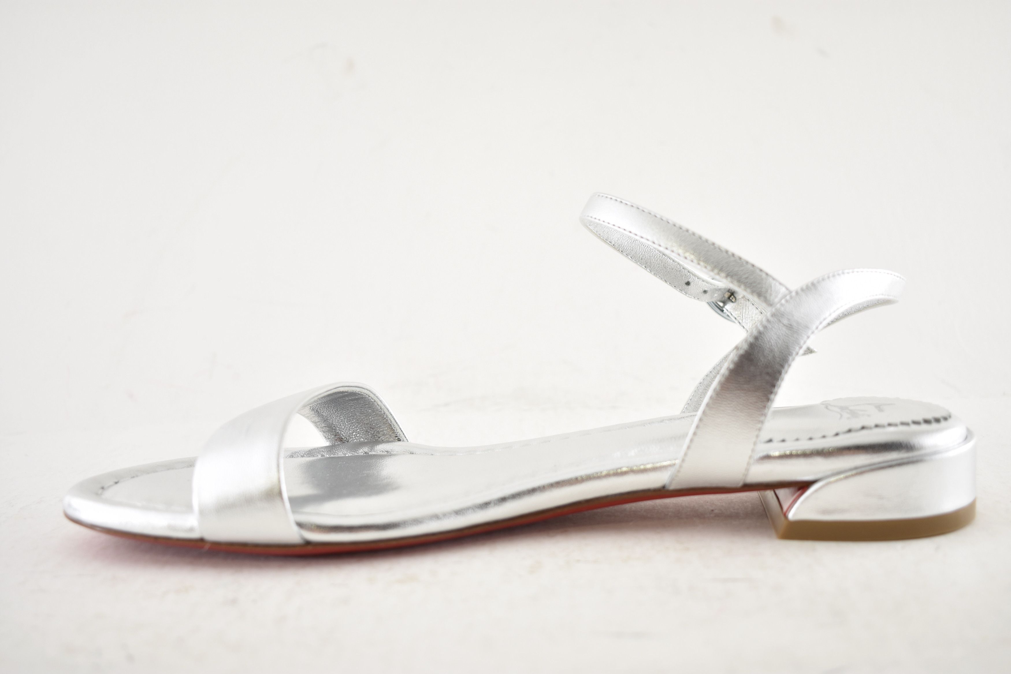 Christian Louboutin Sweet Jane Sandal Flat Silver Nappa Leather Ankle Strap 40.5 Size US 10.5 / IT 40.5 - 8 Thumbnail