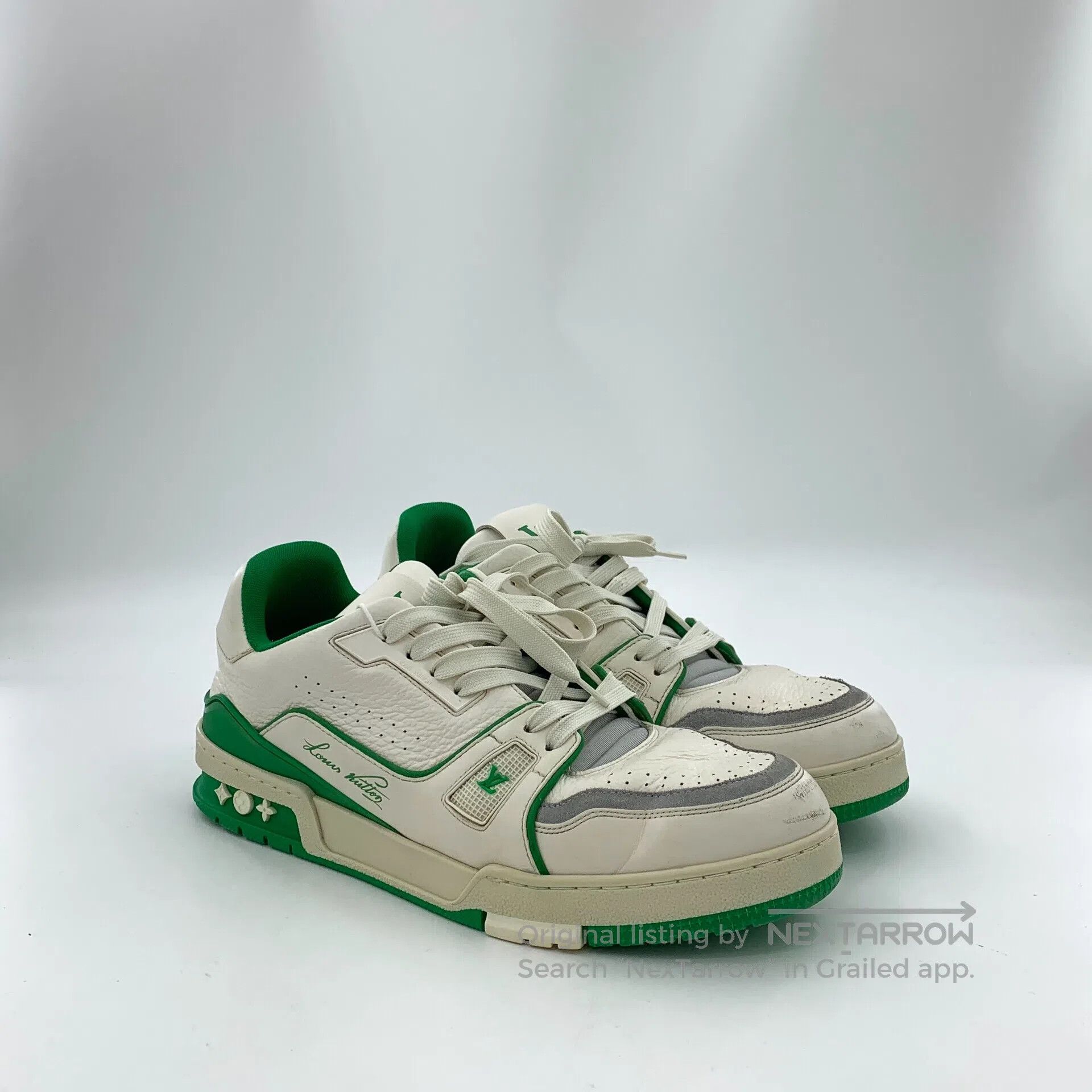 Louis Vuitton Louis Vuitton White and Green Color Laced Casual Flat Spor Size US 9 / EU 42 - 2 Thumbnail