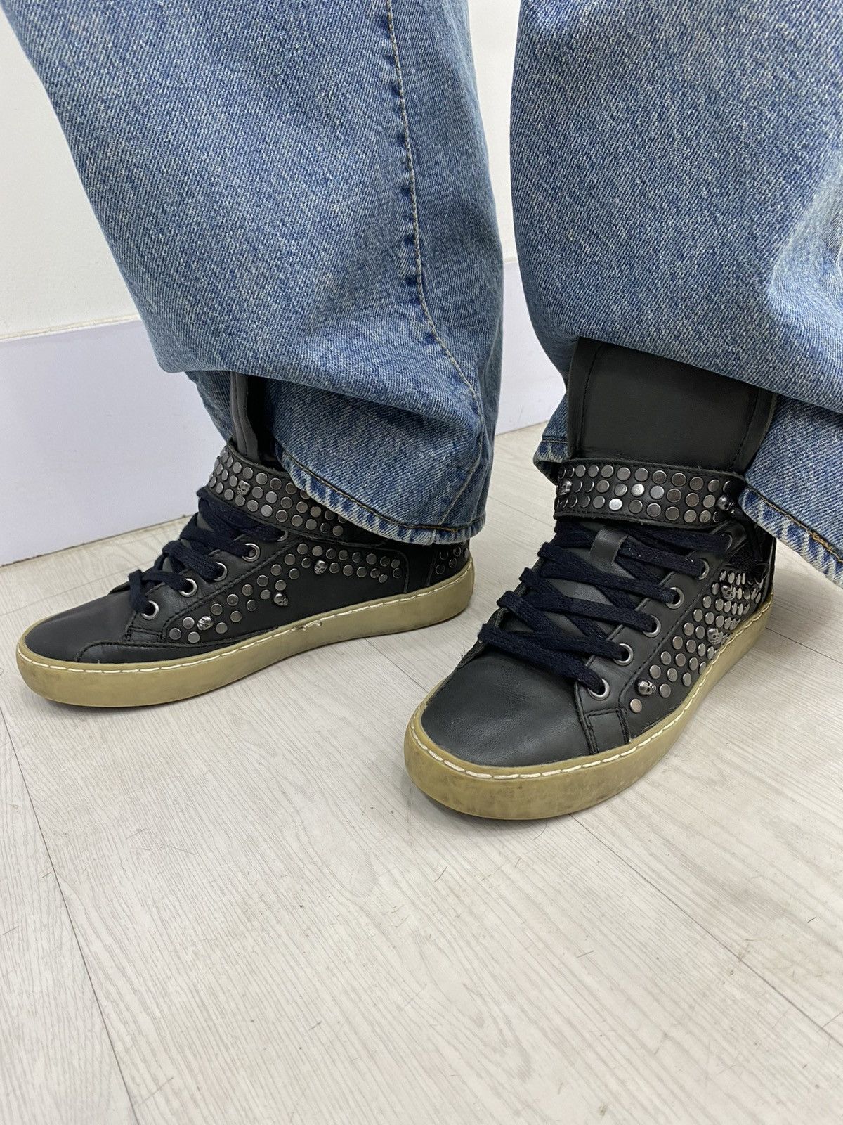 If Six Was Nine Ash studded skull leather high top sneakers Size US 7 / IT 37 - 3 Thumbnail