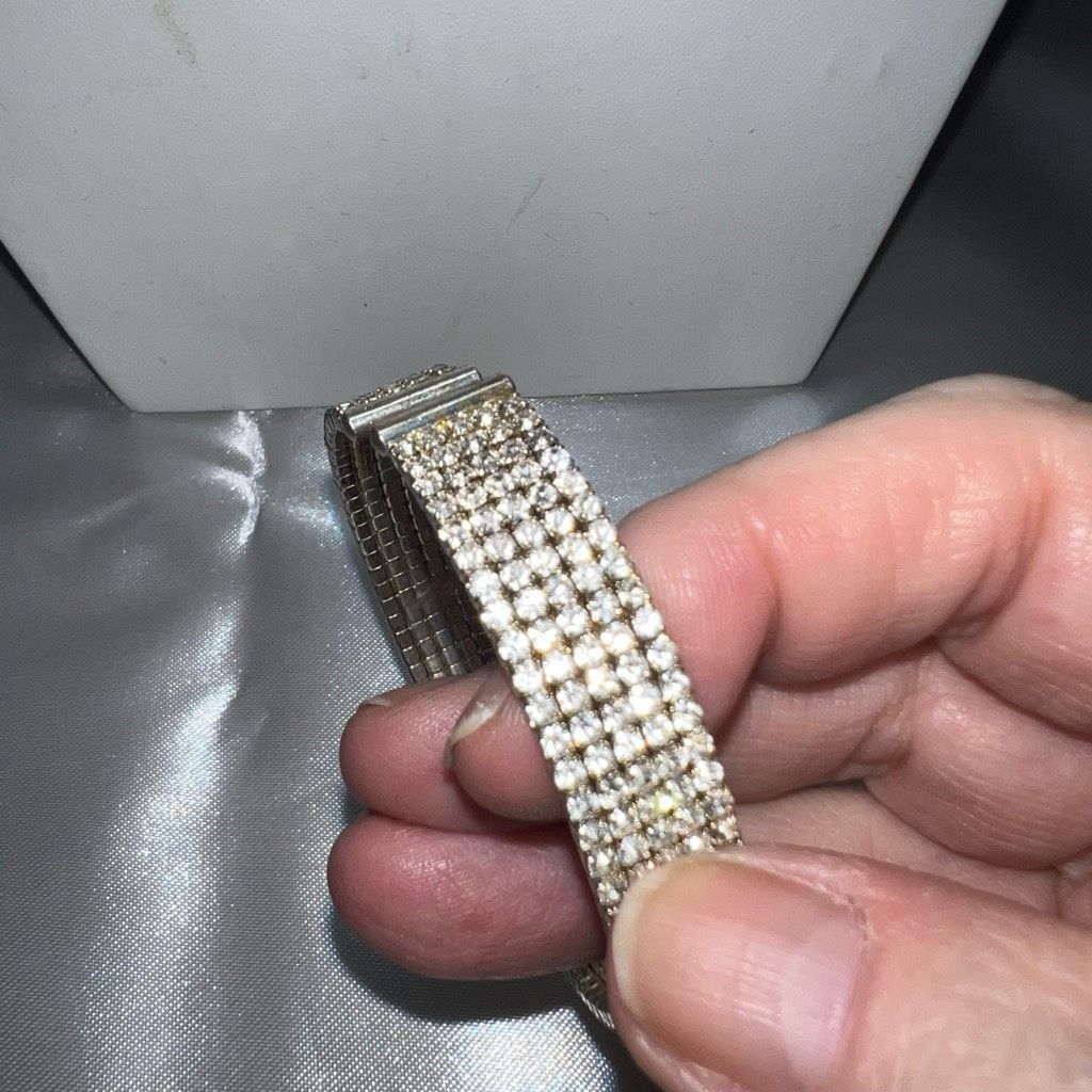 Vintage Vintage Silver and Rhinestone Thick Cuff Bracelet Size ONE SIZE - 7 Thumbnail