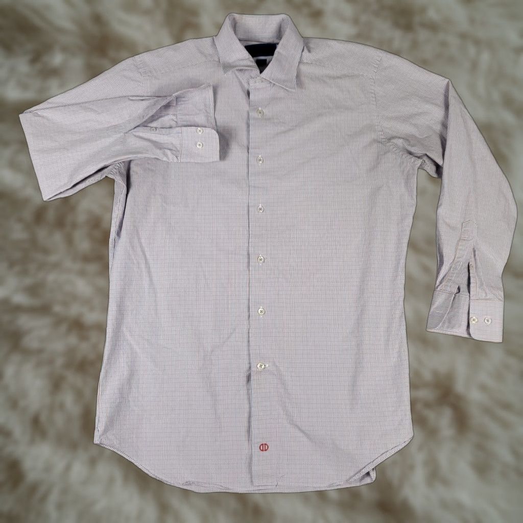 David Donahue David Donahue Shirt Mens 16.5 Blue Plaid Trim Fit Dress Button Up Long Sleeve Size 46R - 1 Thumbnail