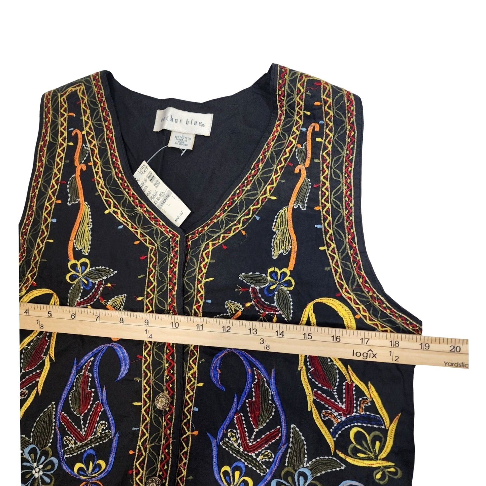 Anchor Blue VINTAGE Anchor Blue Embroidered Cotton Vest Black Paisley Boho Womens Large NWT Size L / US 10 / IT 46 - 7 Thumbnail