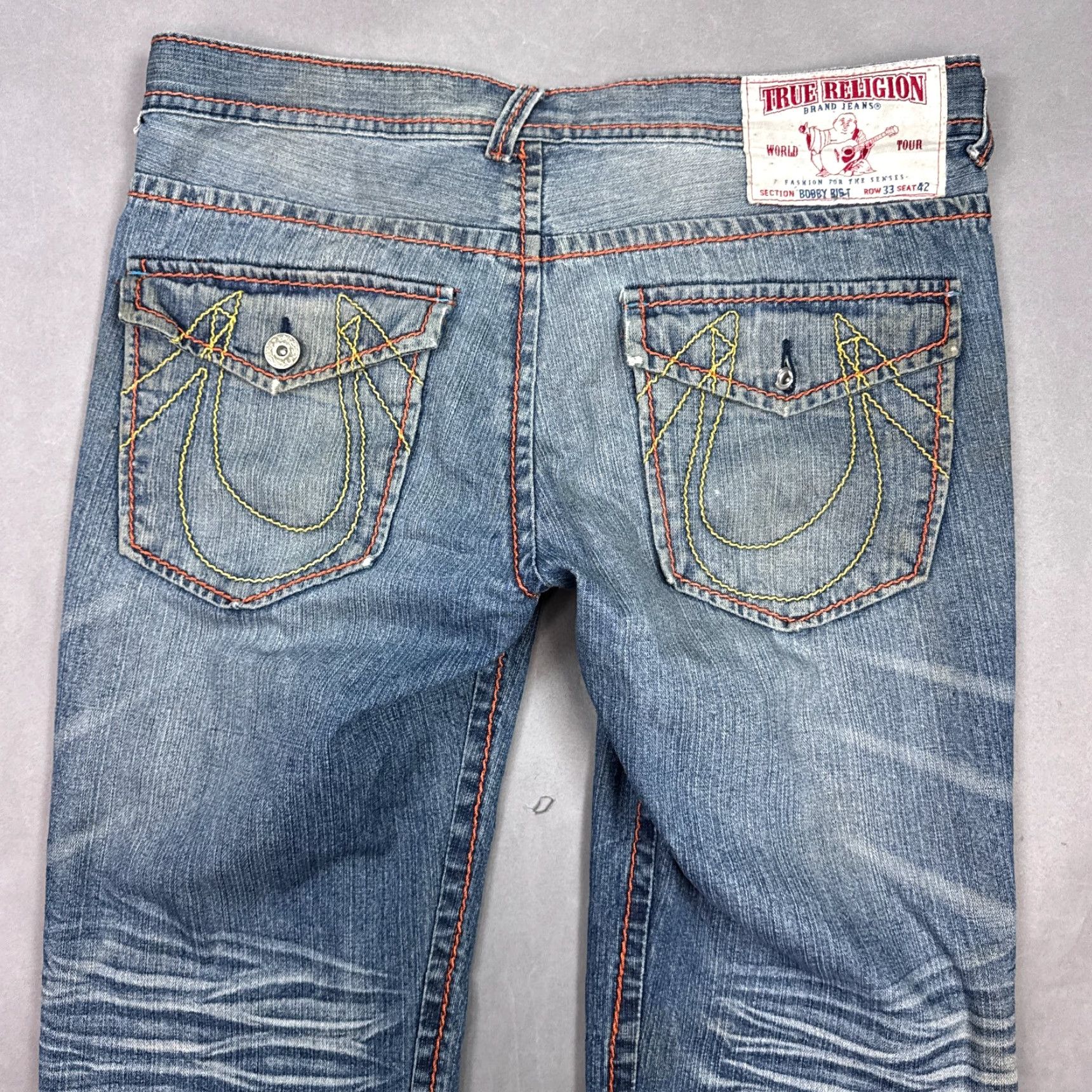 True Religion True Religion Jeans Men 42x34 Bobby Big T Thrashed Destroyed Denim Pants Denim Blue 5-Pocket Regular Fit Straight Mid Rise Jeans Mens Size US 42 / EU 58 - 4 Thumbnail