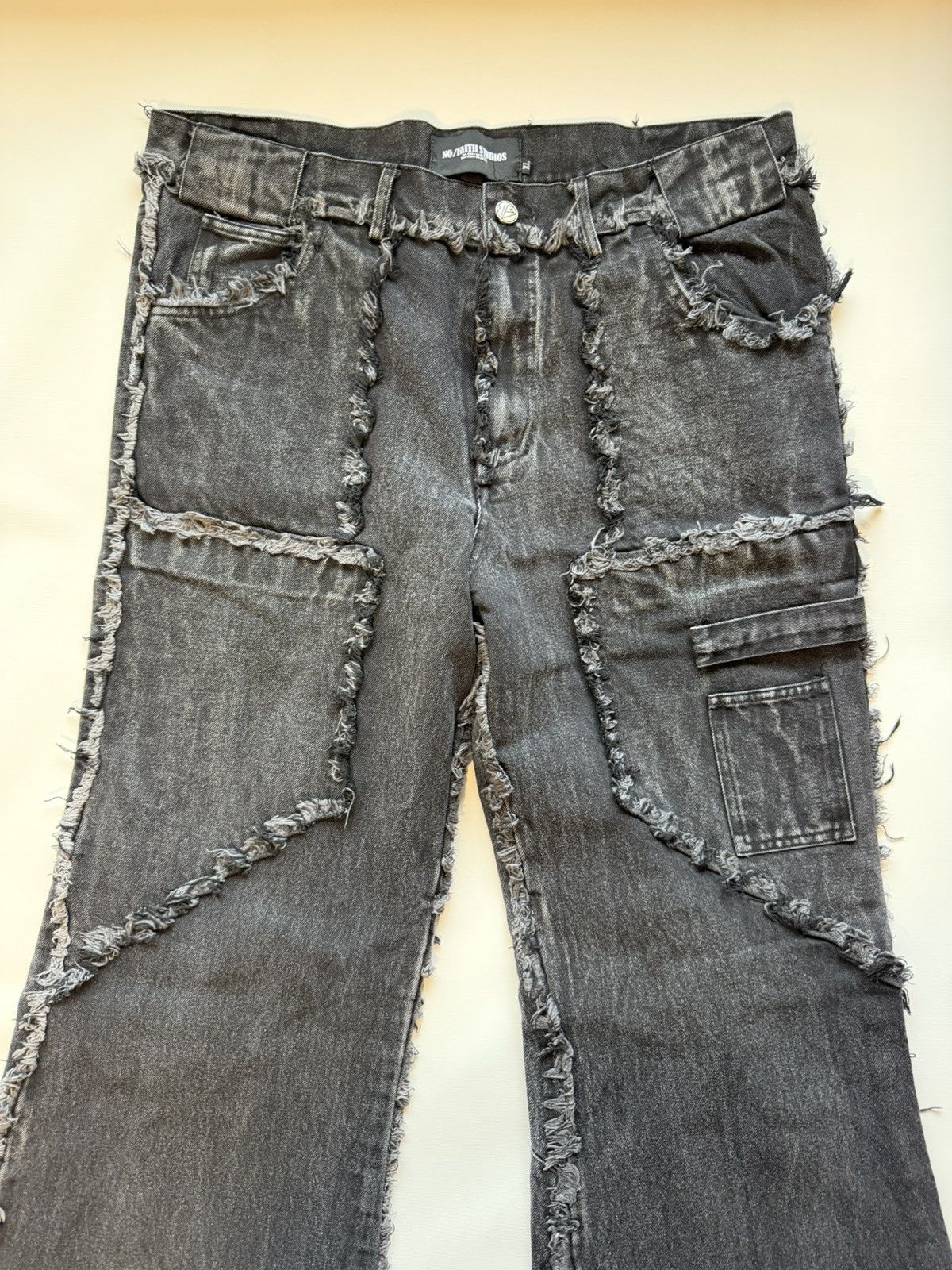 No Faith Studios NO/FAITH STUDIOS Flared Denim Pants Black Heavy Raw Edges Size US 36 / EU 52 - 2 Thumbnail