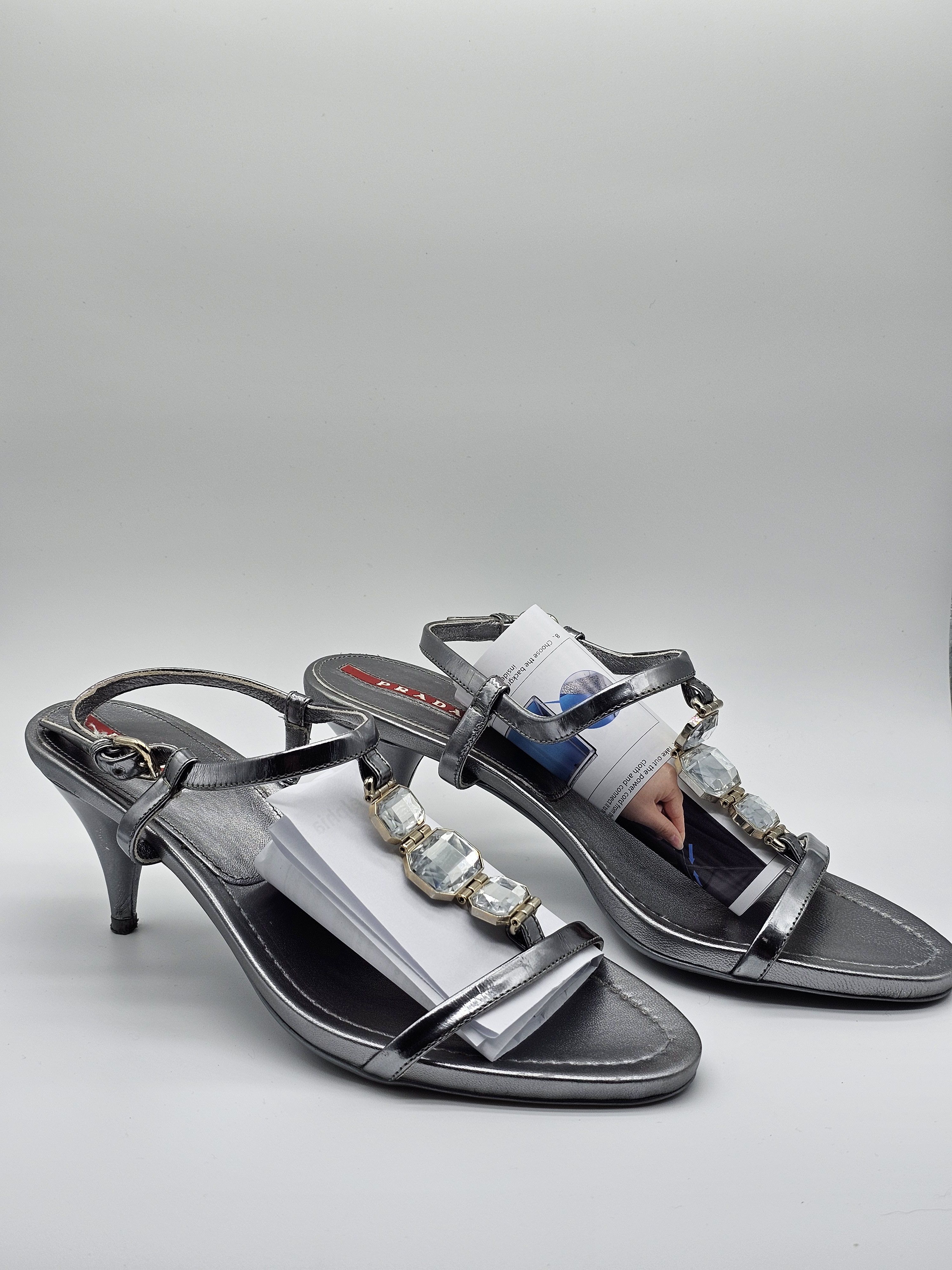 Prada Prada Silver Slingback Sandals Size US 6.5 / IT 36.5 - 1 Thumbnail
