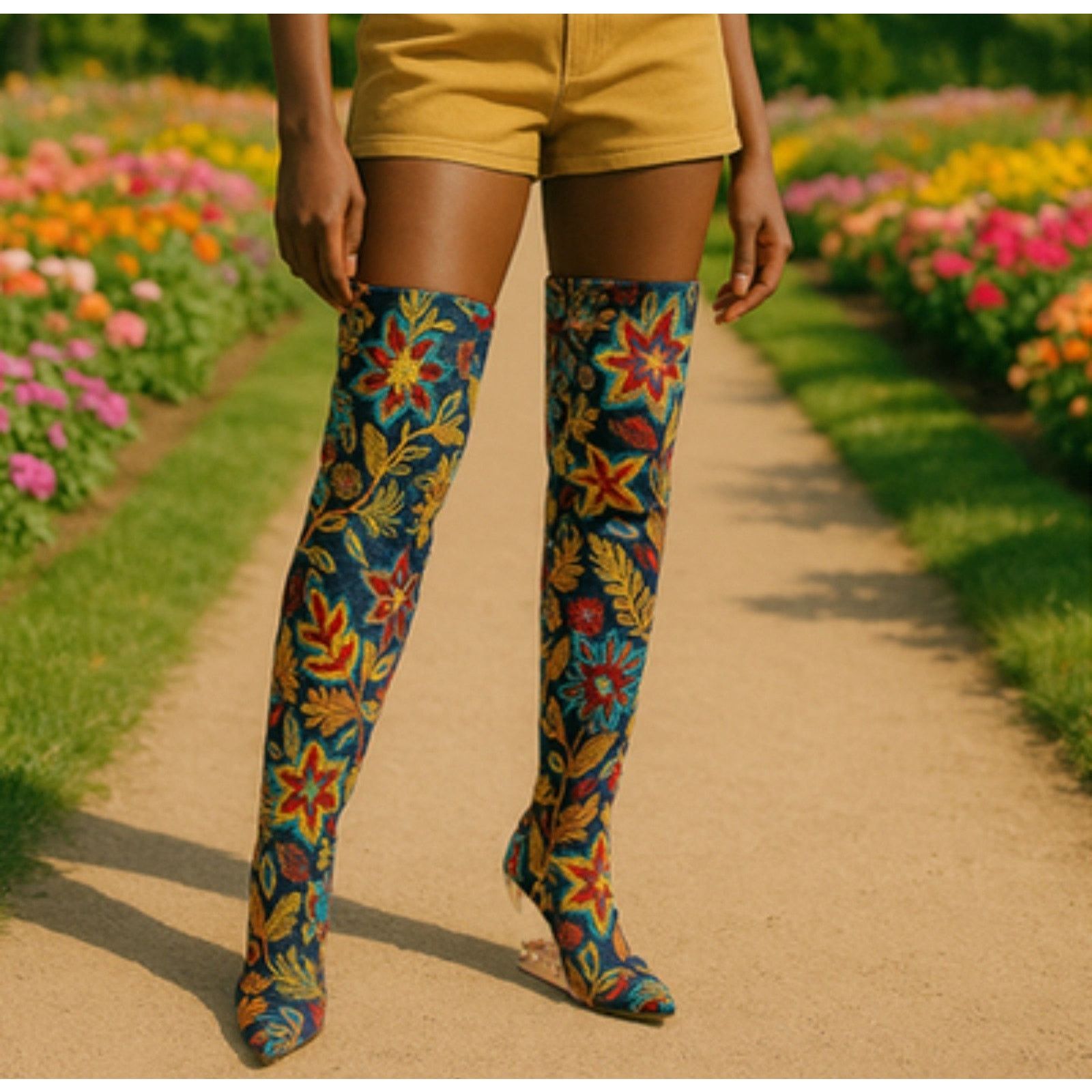 Other Privileged Andrily Thigh High Boots Unique Peep Toe Heel Size US 7 / IT 37 - 1 Thumbnail